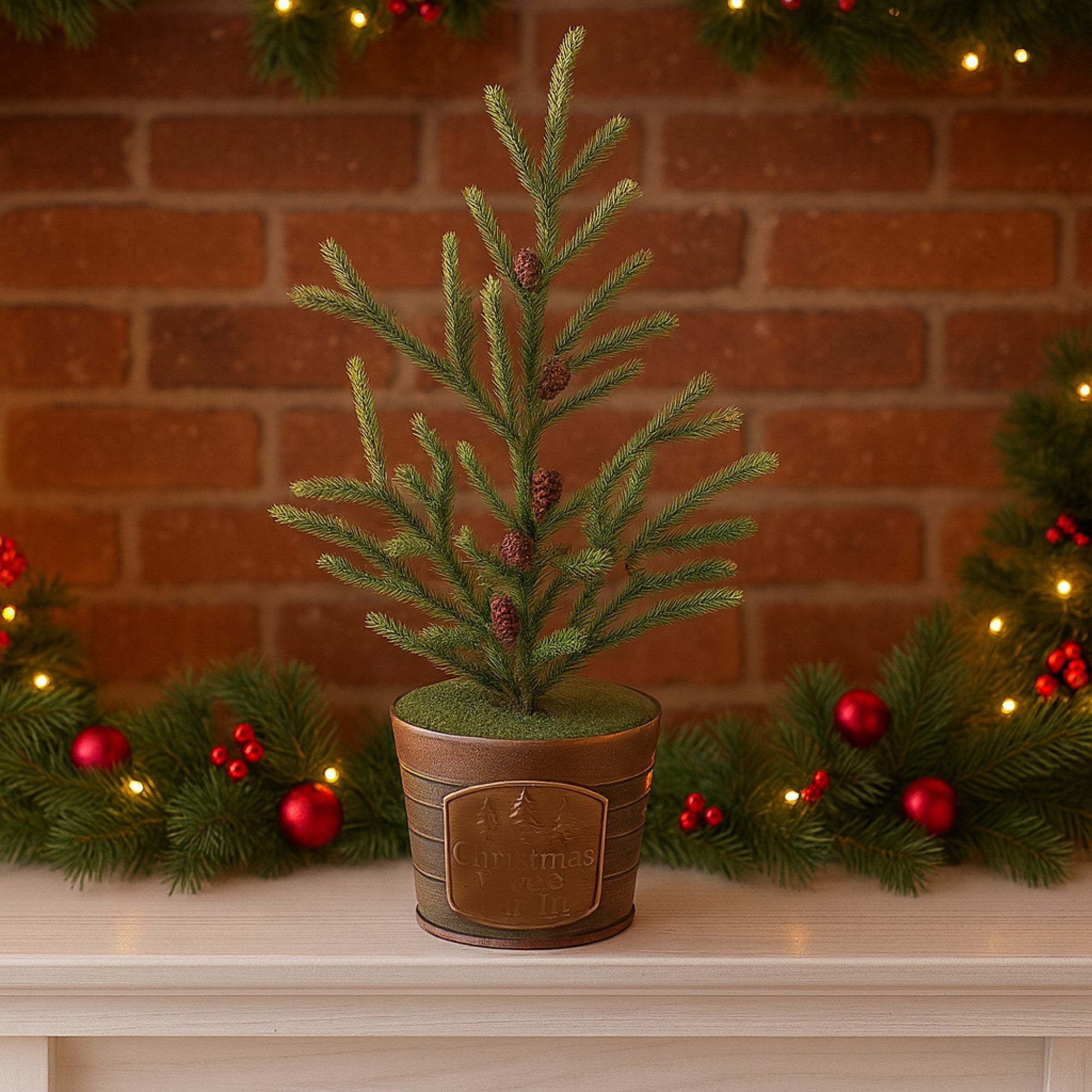 Gerson Christmas Tree Farms Artificial Tree in Embossed Container, 18"