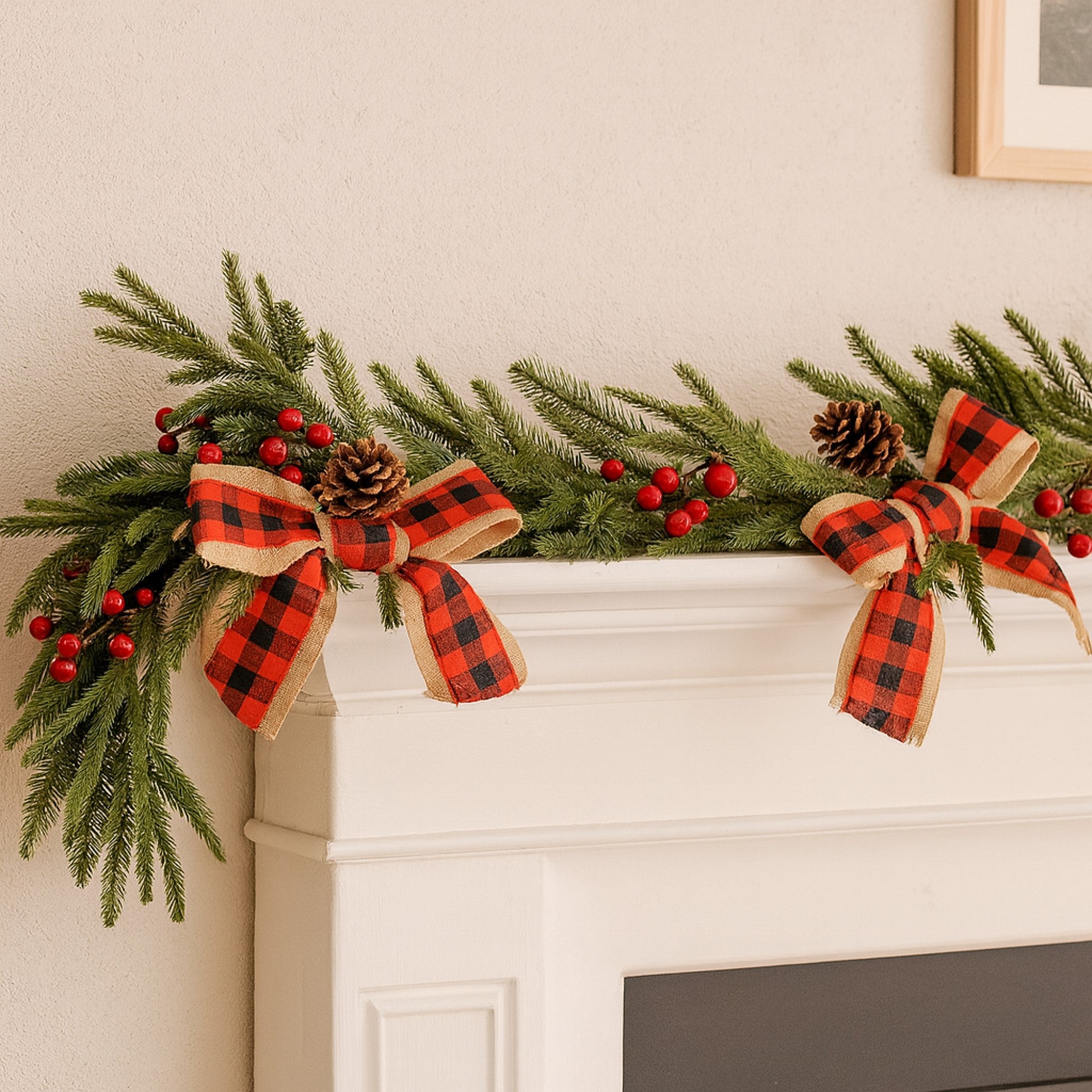 Kurt Adler Unlit Berry Pinecone Rattan Christmas Garland, 6ft