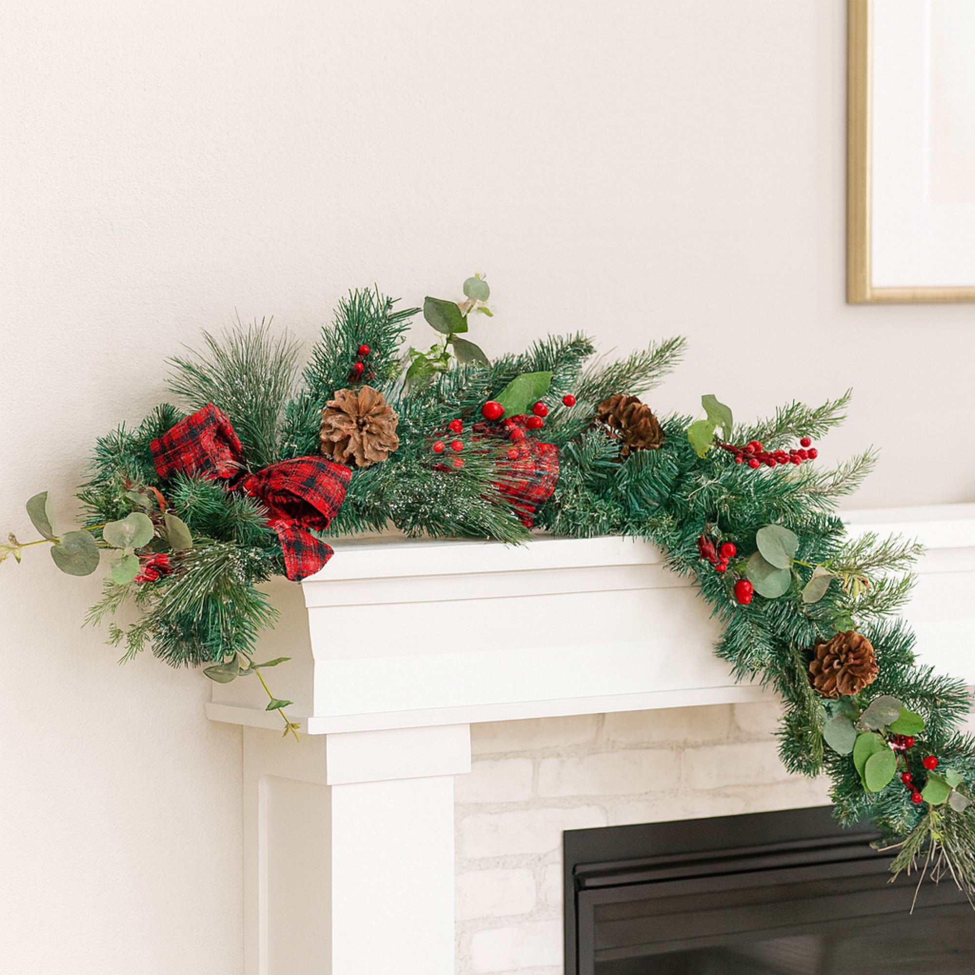 Kurt Adler Berries and Pinecone Ribbon Christmas Garland, Green, 6ft