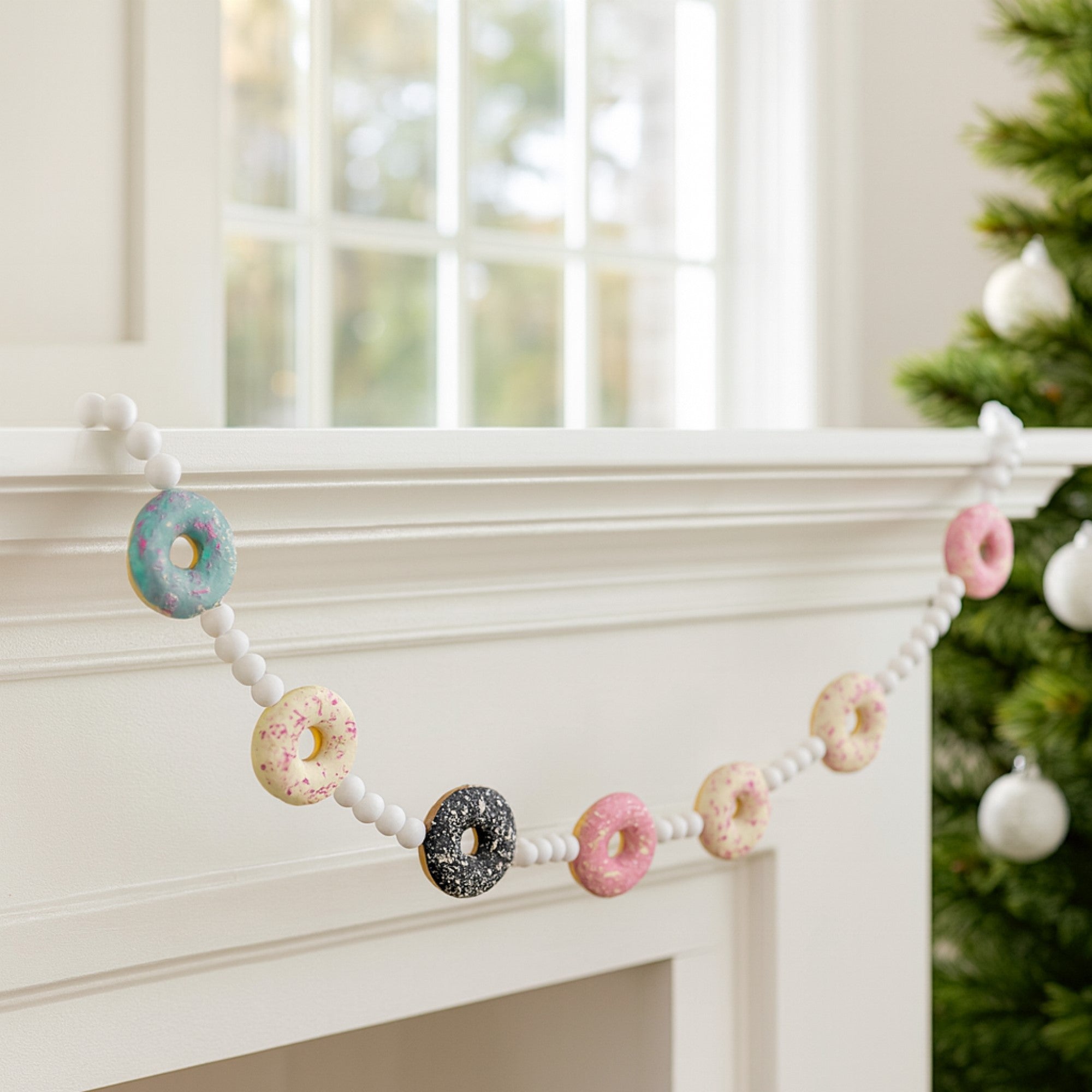 Kurt Adler Plastic Donuts with Cotton Candy Balls Garland, 6ft