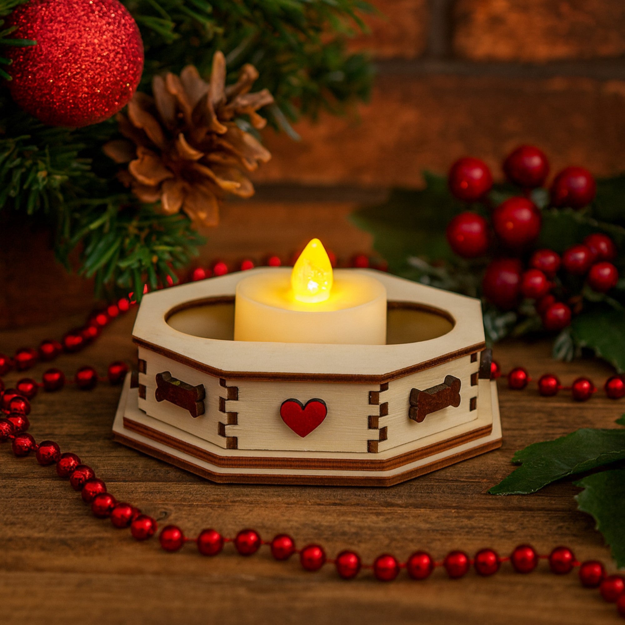 Old World Christmas Wooden Ginger Cottage Battery-Operated Tealight Display, Bone, Small, 4.25"