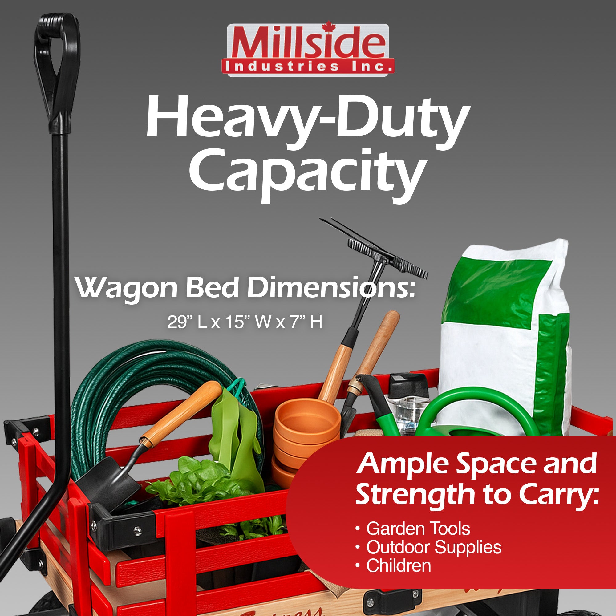 Millside Industries All Season Convertible Wood Wagon Cart with Flat-Free Tires and Sleigh Runners, Red, 16" x 34"