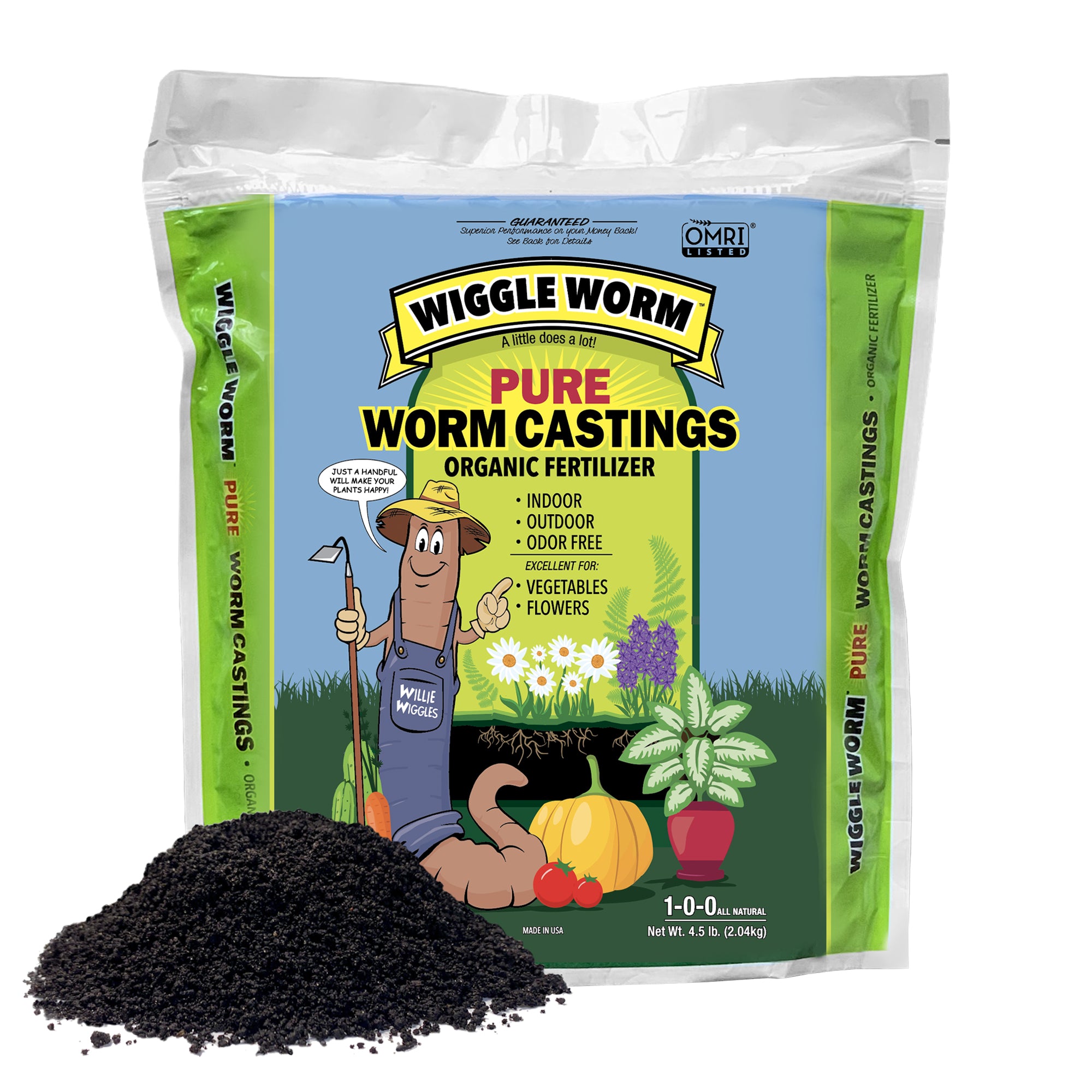 Wiggle Worm 100% Pure Organic Mineral-Dense Worm Castings Fertilizer - Improves Soil Fertility and Aeration for Growing Better Houseplants, Vegetables, and More