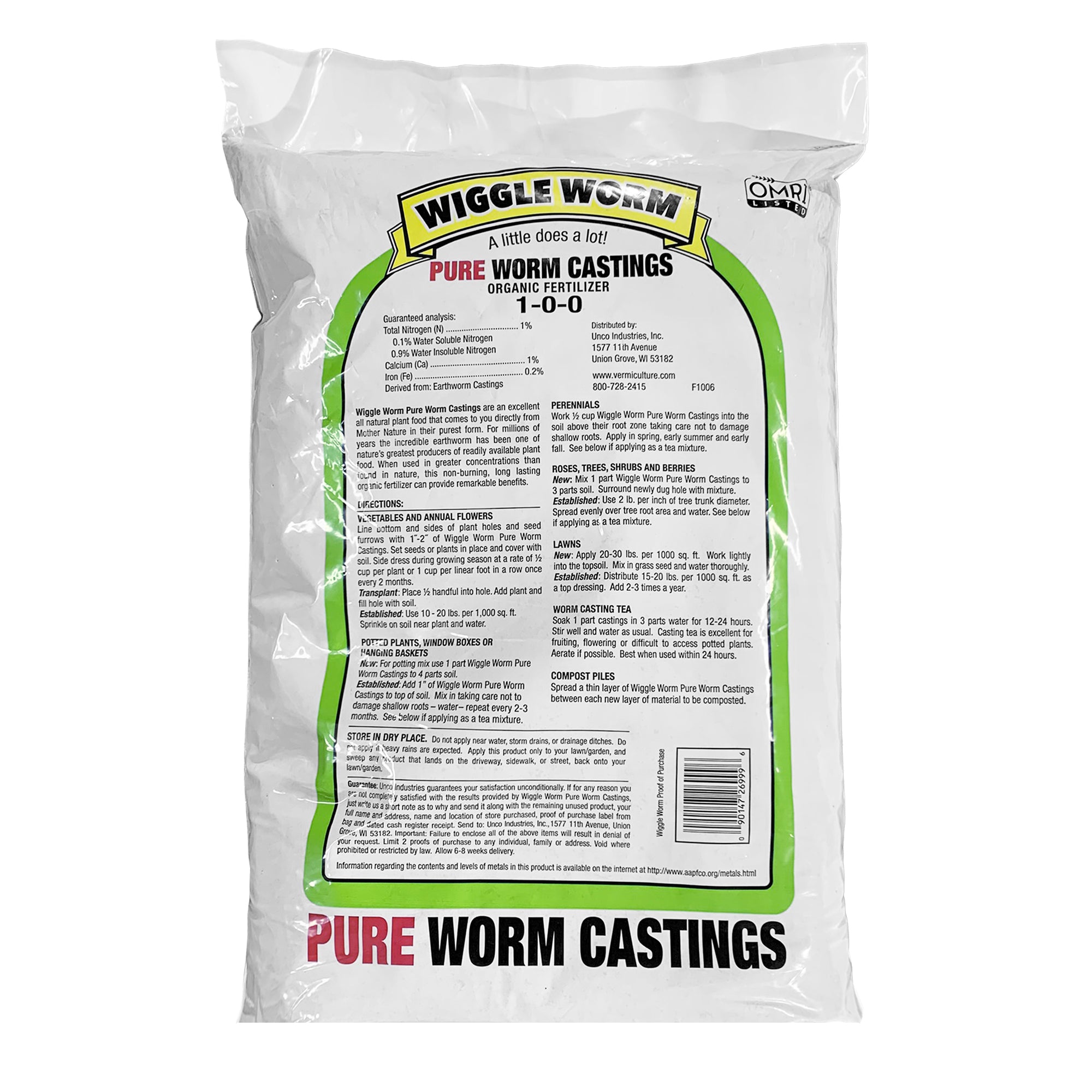 Wiggle Worm 100% Pure Organic Mineral-Dense Worm Castings Fertilizer - Improves Soil Fertility and Aeration for Growing Better Houseplants, Vegetables, and More