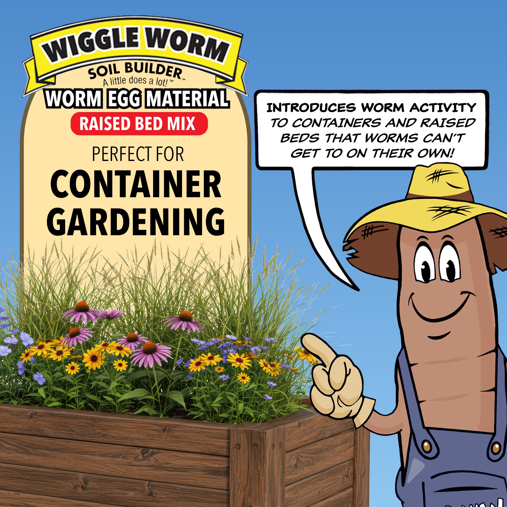 Wiggle Worm Raised Bed Mix, 40lbs - Organic Soil and Fertilizer for Container Gardening - Worm Egg Material Mixed with Odor Free Pure Worm Castings