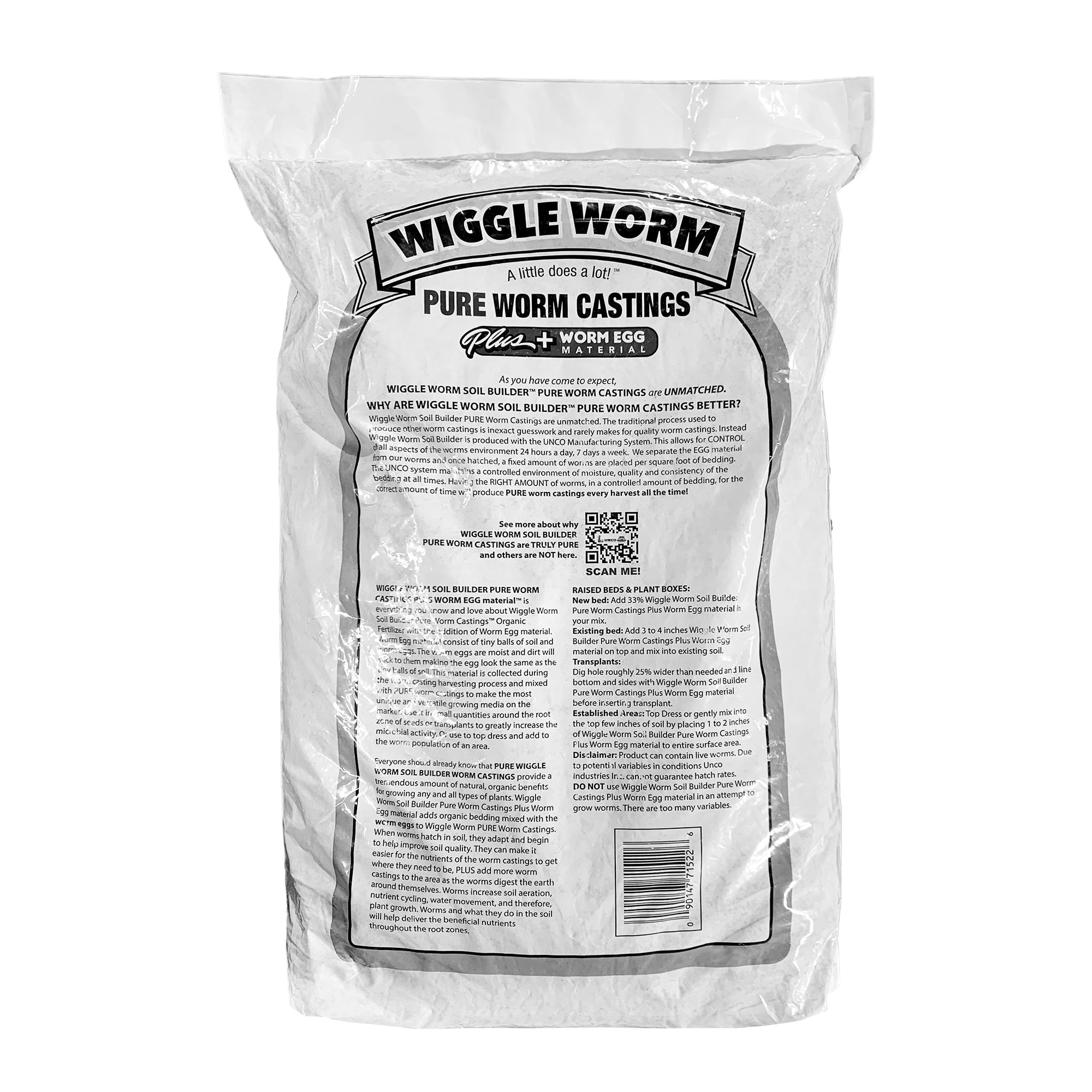 Wiggle Worm 100% Pure Worm Castings Plus Worm Egg Material, 40lbs – Fertilizer and Soil Amendment for Indoor and Outdoor Gardening to Improve Soil Fertility and Aeration - 100% Organic and Odor Free
