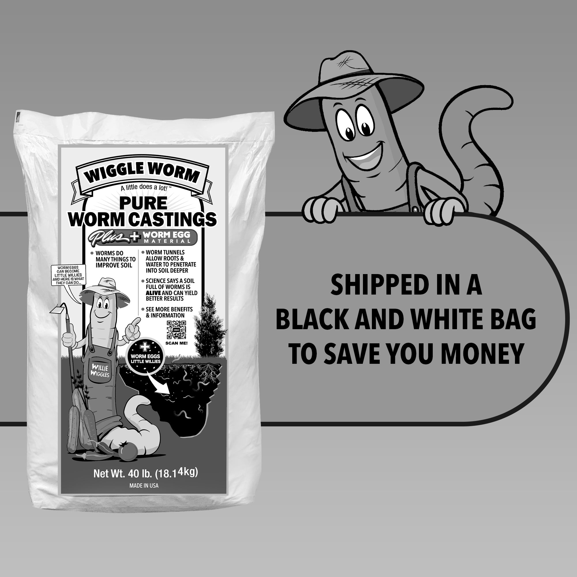 Wiggle Worm 100% Pure Worm Castings Plus Worm Egg Material, 40lbs – Fertilizer and Soil Amendment for Indoor and Outdoor Gardening to Improve Soil Fertility and Aeration - 100% Organic and Odor Free