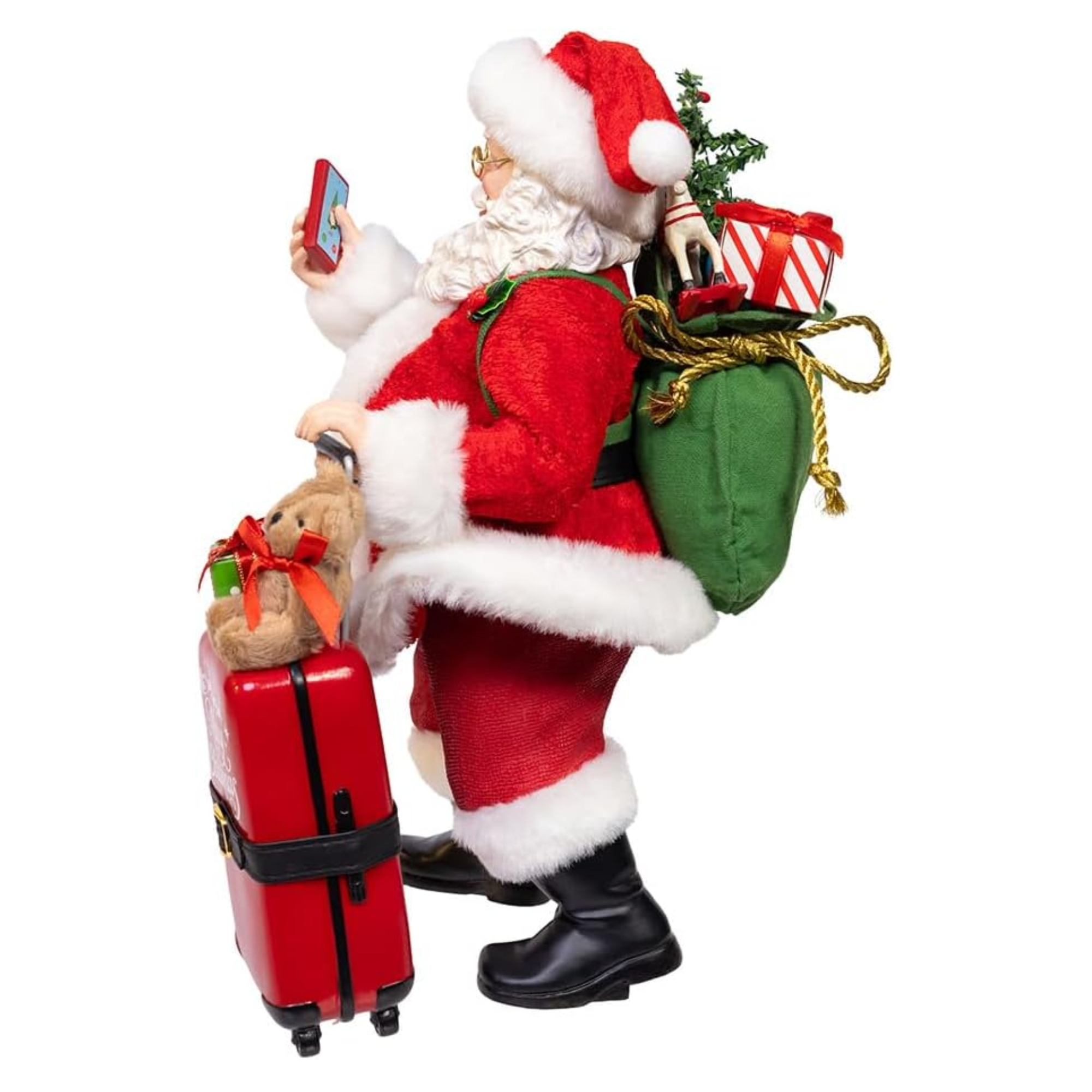 Kurt Adler Fabriche Christmas Figurines, Santa with Red Luggage, 10.5in (Set of 2)