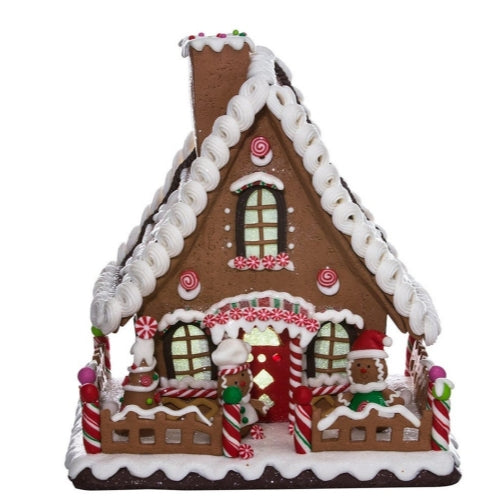 Kurt Adler Battery-Operated Lighted Claydough Tabletop Holiday Decor, Gingerbread House, 10"