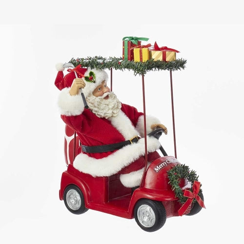 Kurt Adler Fabriche Tabletop Christmas Figurine, Santa Driving Golf Cart, 11.25"