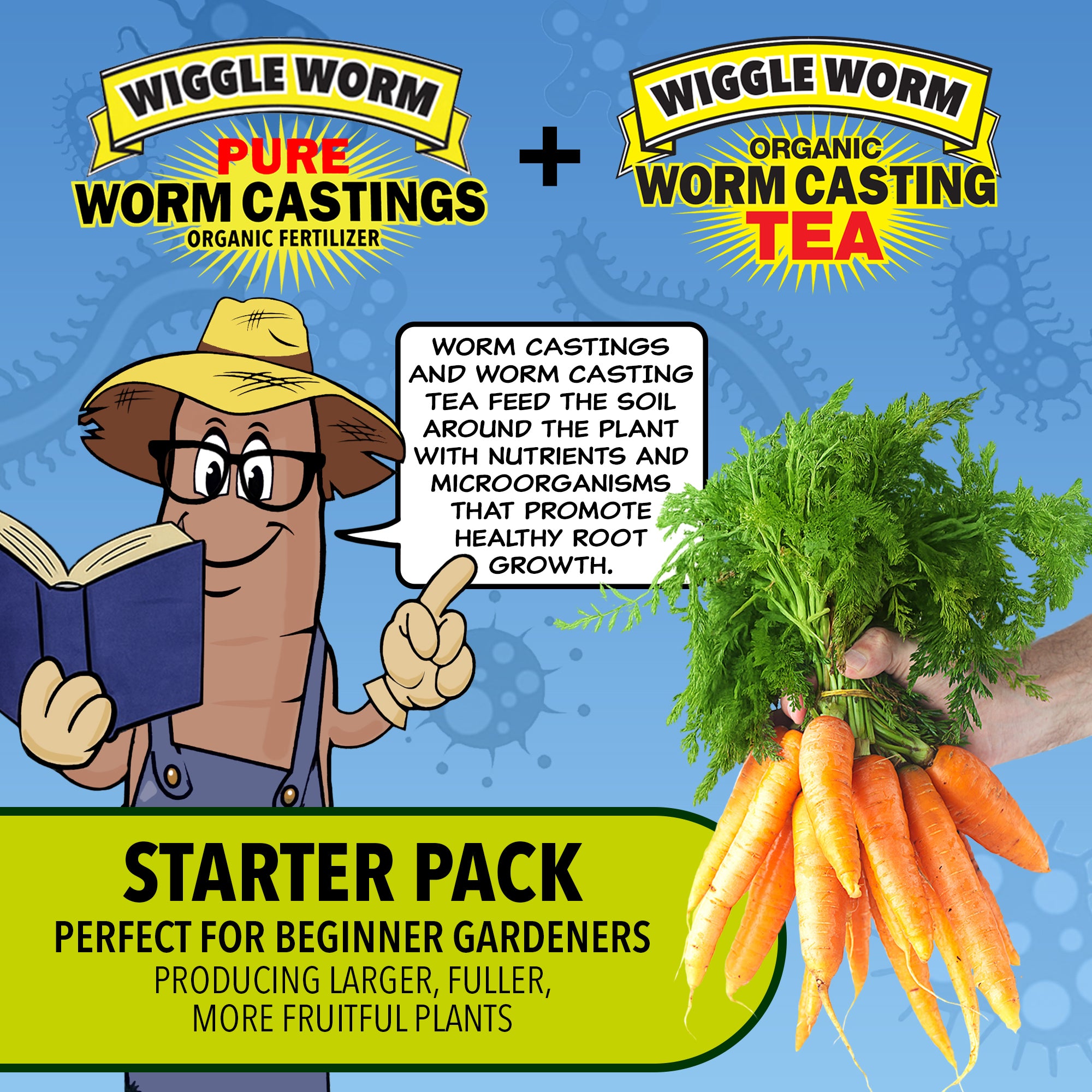 Wiggle Worm Fertilizer Combo Pack – 30lb Pure Worm Castings Fertilizer and Soil Amendment and 8oz Worm Casting Tea Concentrate for Indoor and Outdoor Gardening
