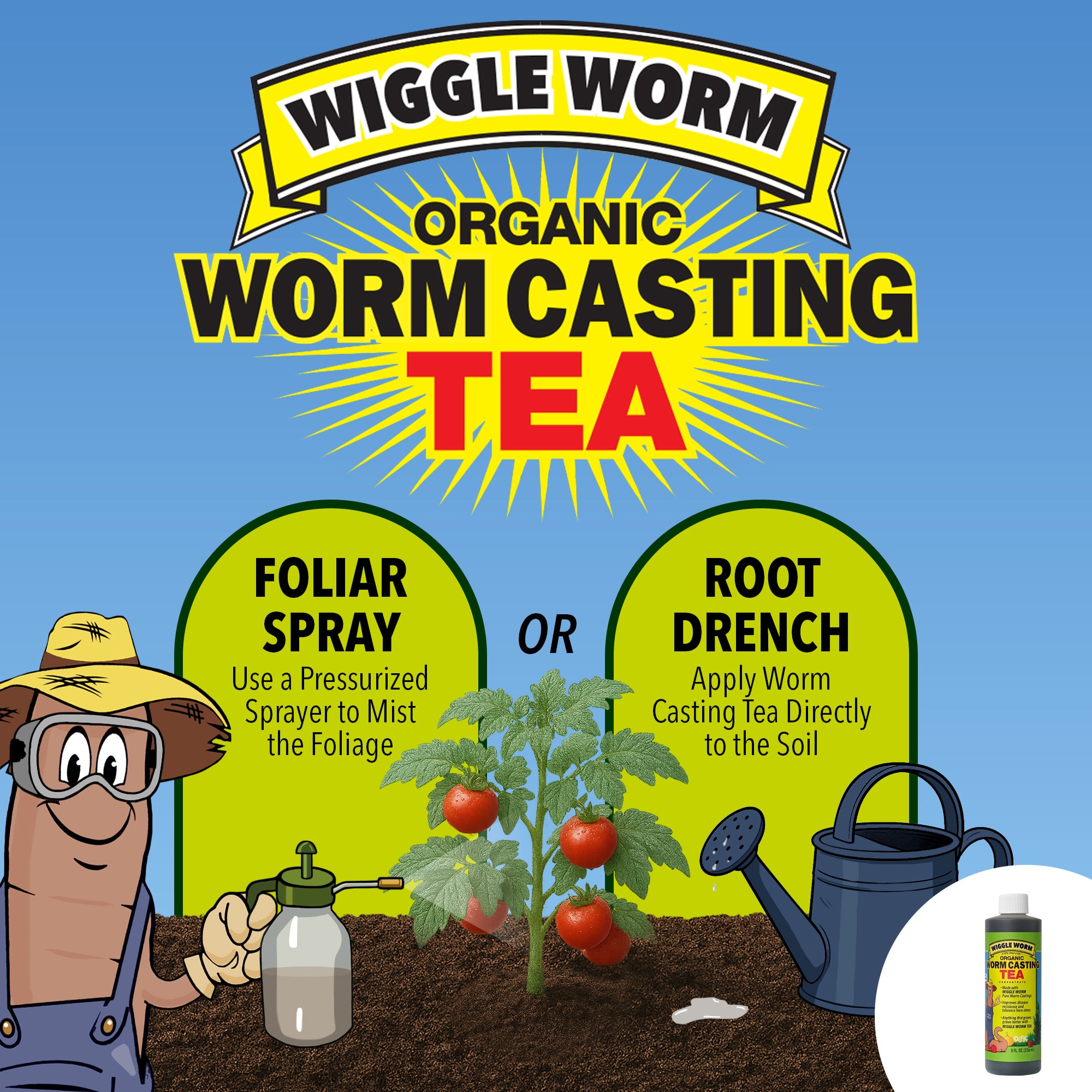 Wiggle Worm Fertilizer Combo Pack – 30lb Pure Worm Castings Fertilizer and Soil Amendment and 8oz Worm Casting Tea Concentrate for Indoor and Outdoor Gardening