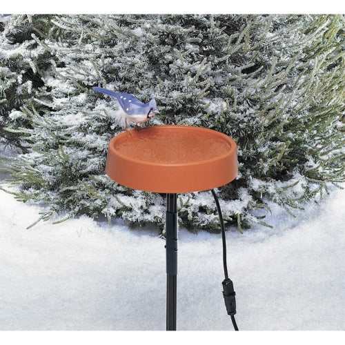 API Outdoor Heated Bird Bath — Thermostatic 50W Plastic Basin with Metal Stand — 12"