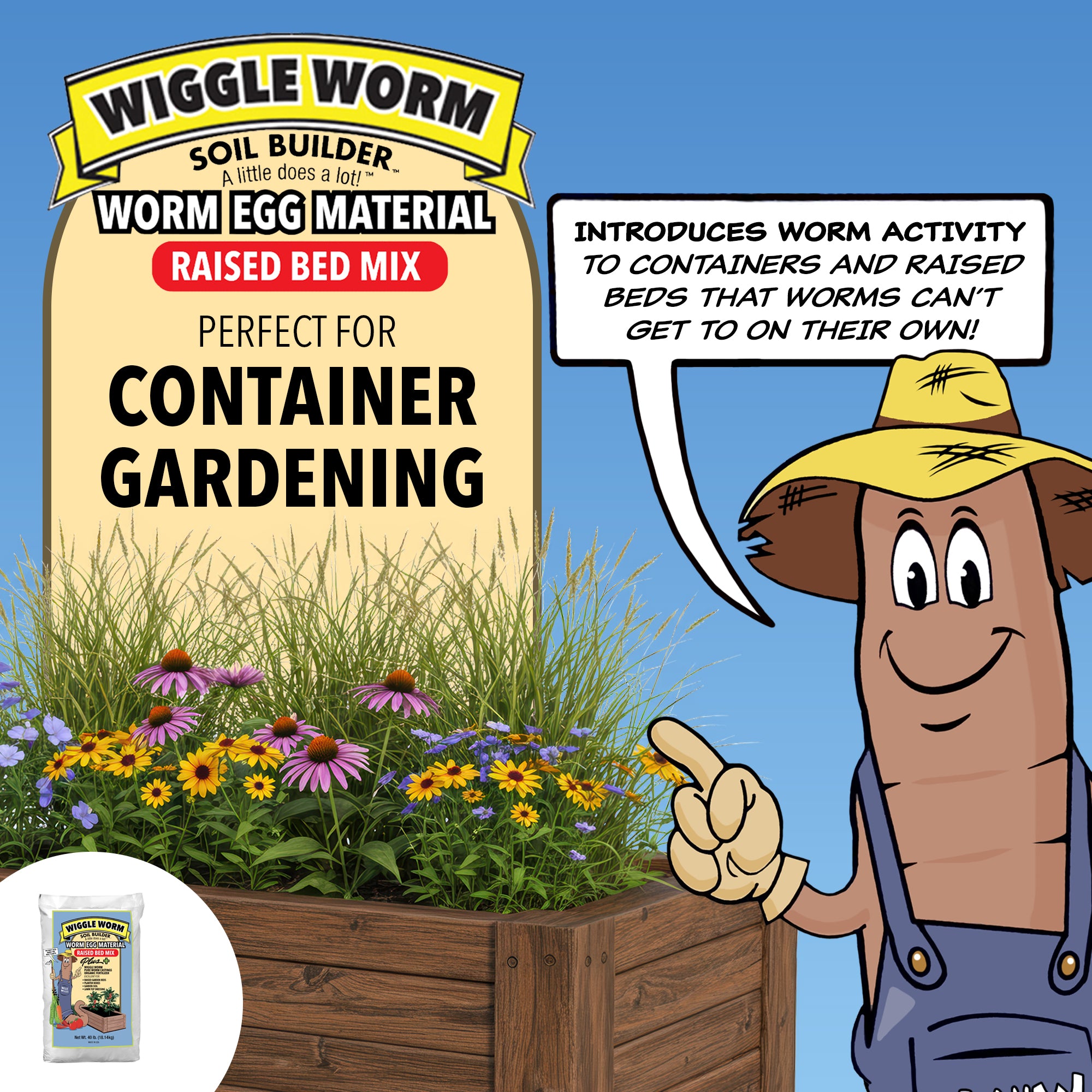 Wiggle Worm Combo Package – 8oz Organic Pure Worm Casting Tea Fertilizer Concentrate and 40lbs Worm Egg Material Raised Bed Mix Plus for Planting and Fertilization of Indoor and Outdoor Plants