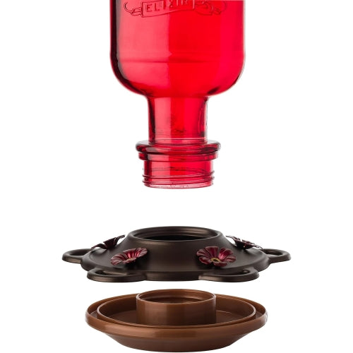 Classic Brands Elixir Hummingbird Feeder — Red Glass & Pewter Finish — 13 oz Nectar