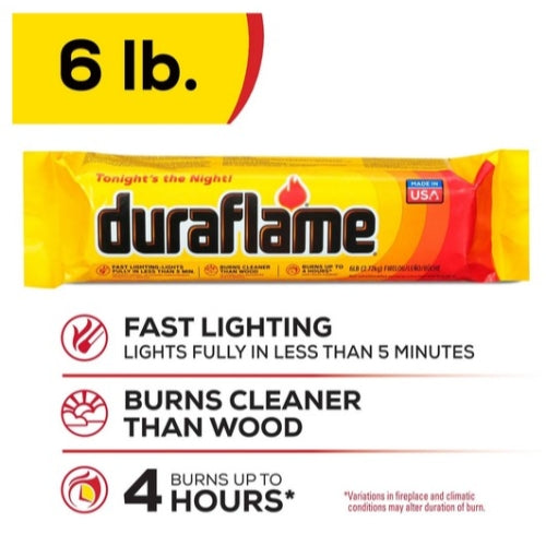 Duraflame 6 lb Fireplace Firelogs — Long-Lasting, Fast-Lighting, Cleaner Burn (Pack of 6)