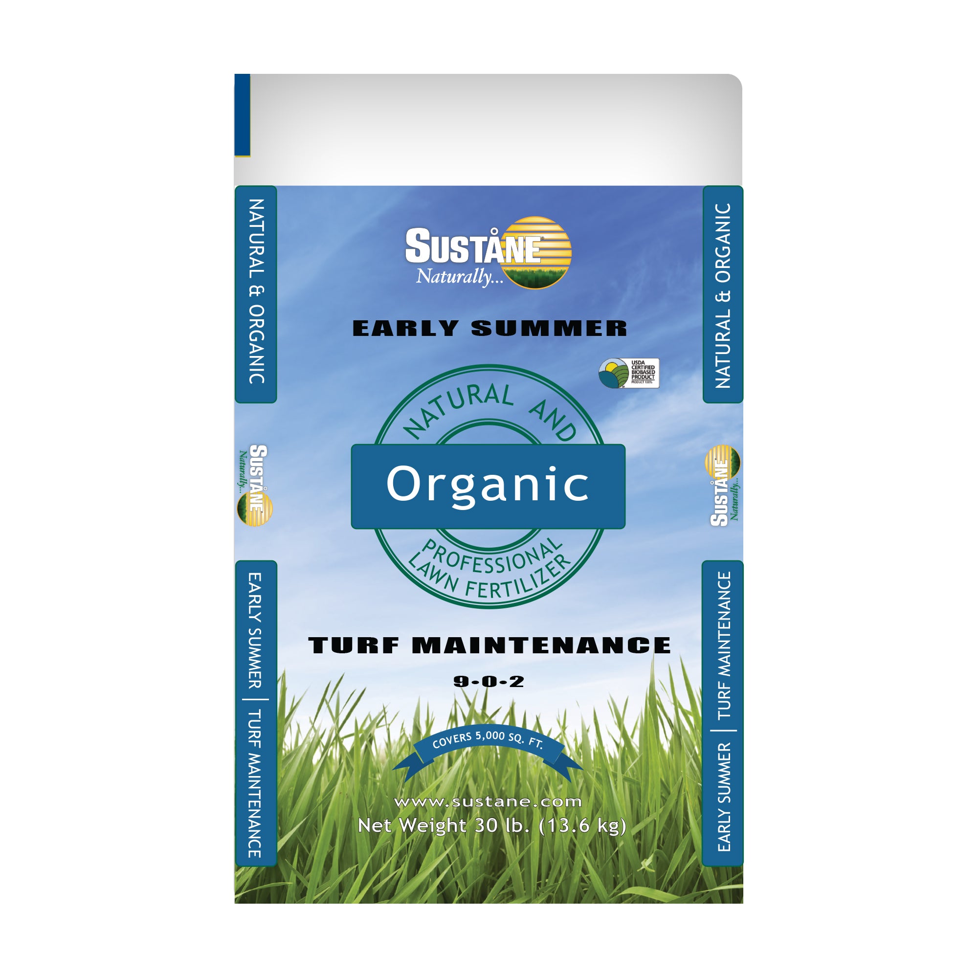 Sustane 9-0-2 Natural and Organic Early Summer Turf Maintenance Fertilizer, 30lb