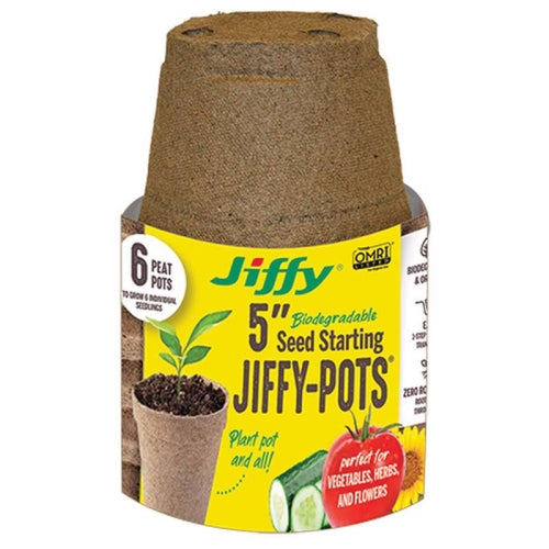 Jiffy 5″ Round Biodegradable Peat Seed Starter Pots — OMRI-Listed (Pack of 6)