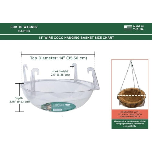 Curtis Wagner Plastics Hanging Basket Drip Pan for Wire Coco Baskets — Fits 12" & 14"