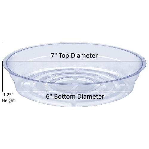 Curtis Wagner Plastics Vinyl Plant Saucer — Air-Flow Bottom Design, Clear — 7"