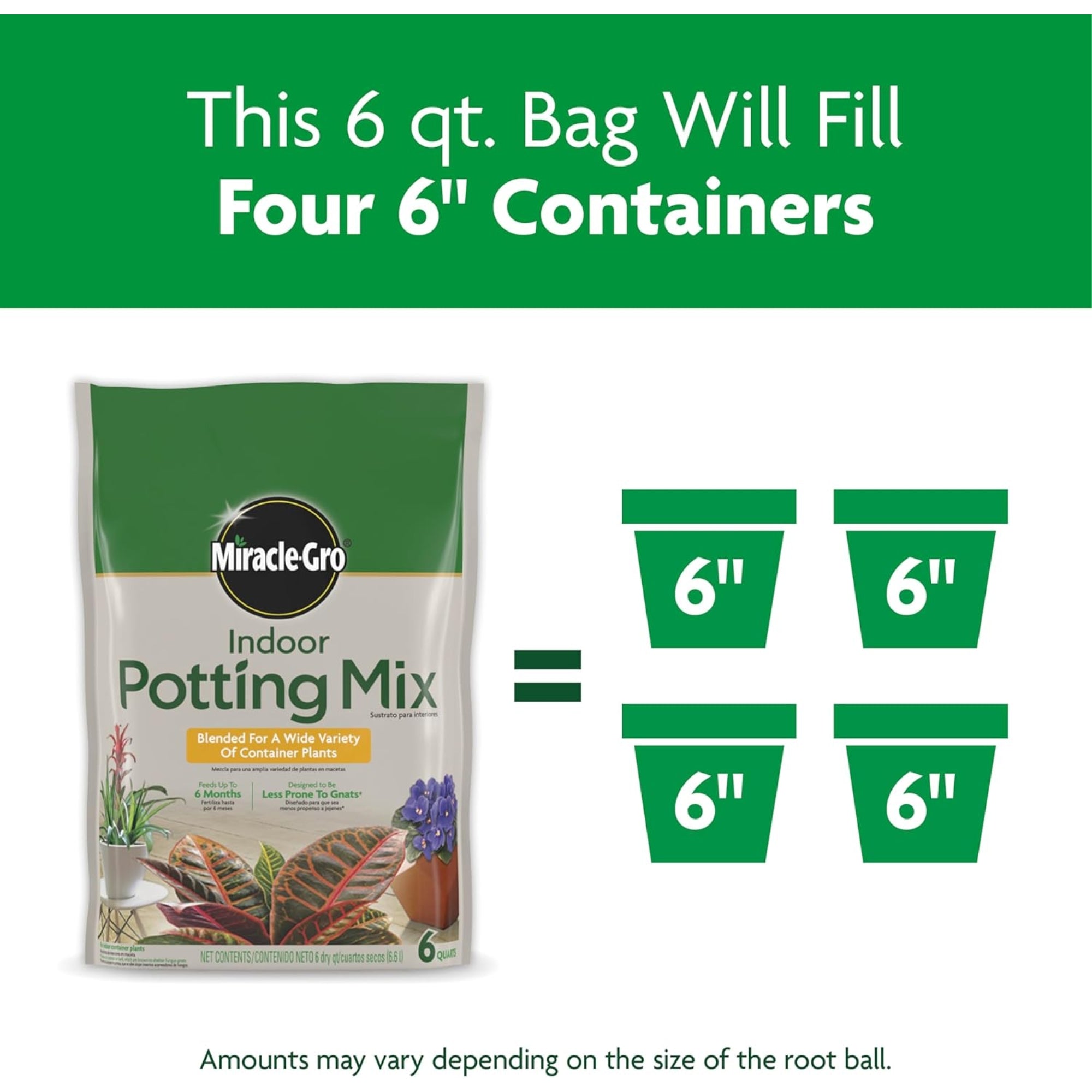 Miracle-Gro Indoor Potting Mix with Coconut Coir for Containers, 6 dry quarts