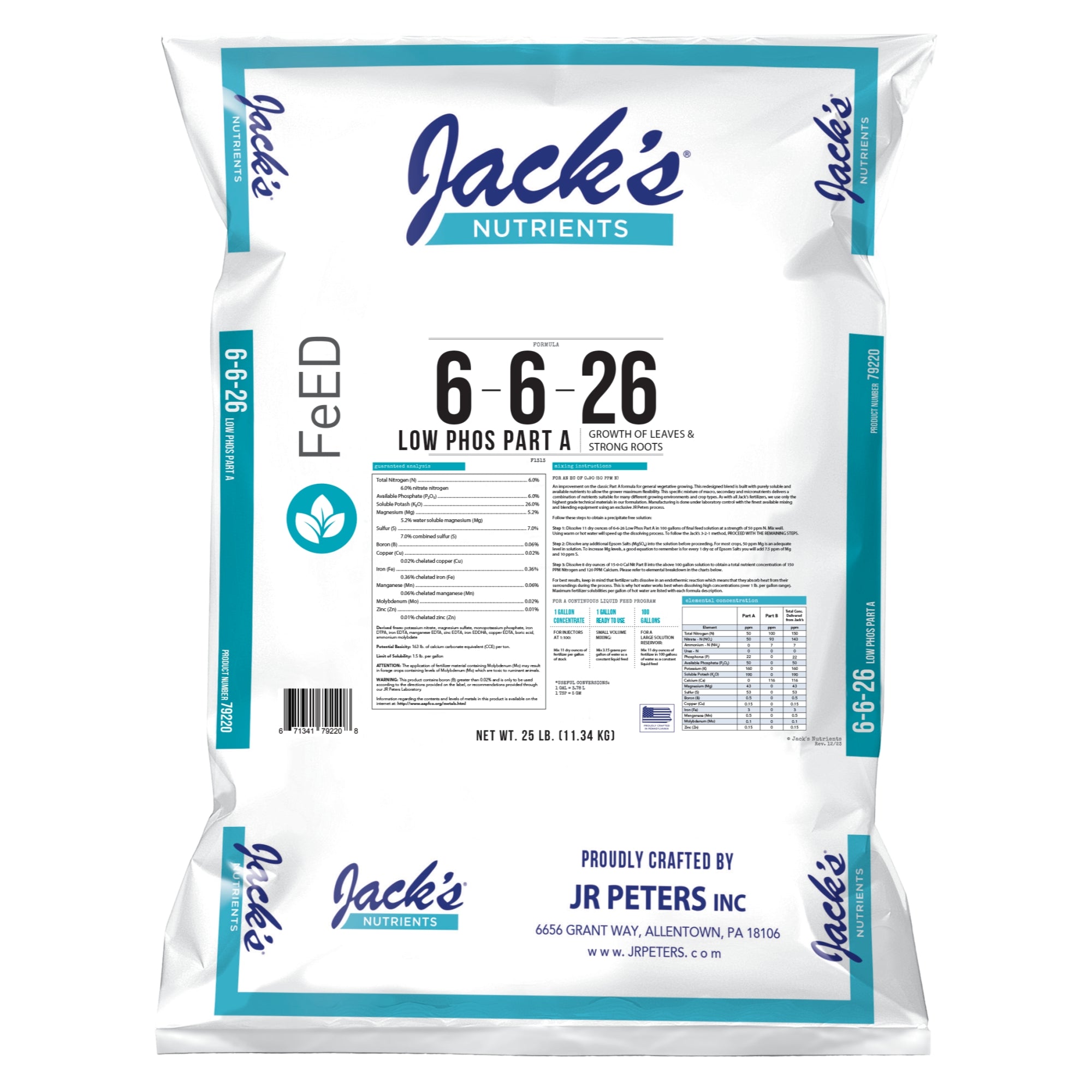 Jack’s Nutrients 6-6-26 Low Phos Part A Water-Soluble Fertilizer