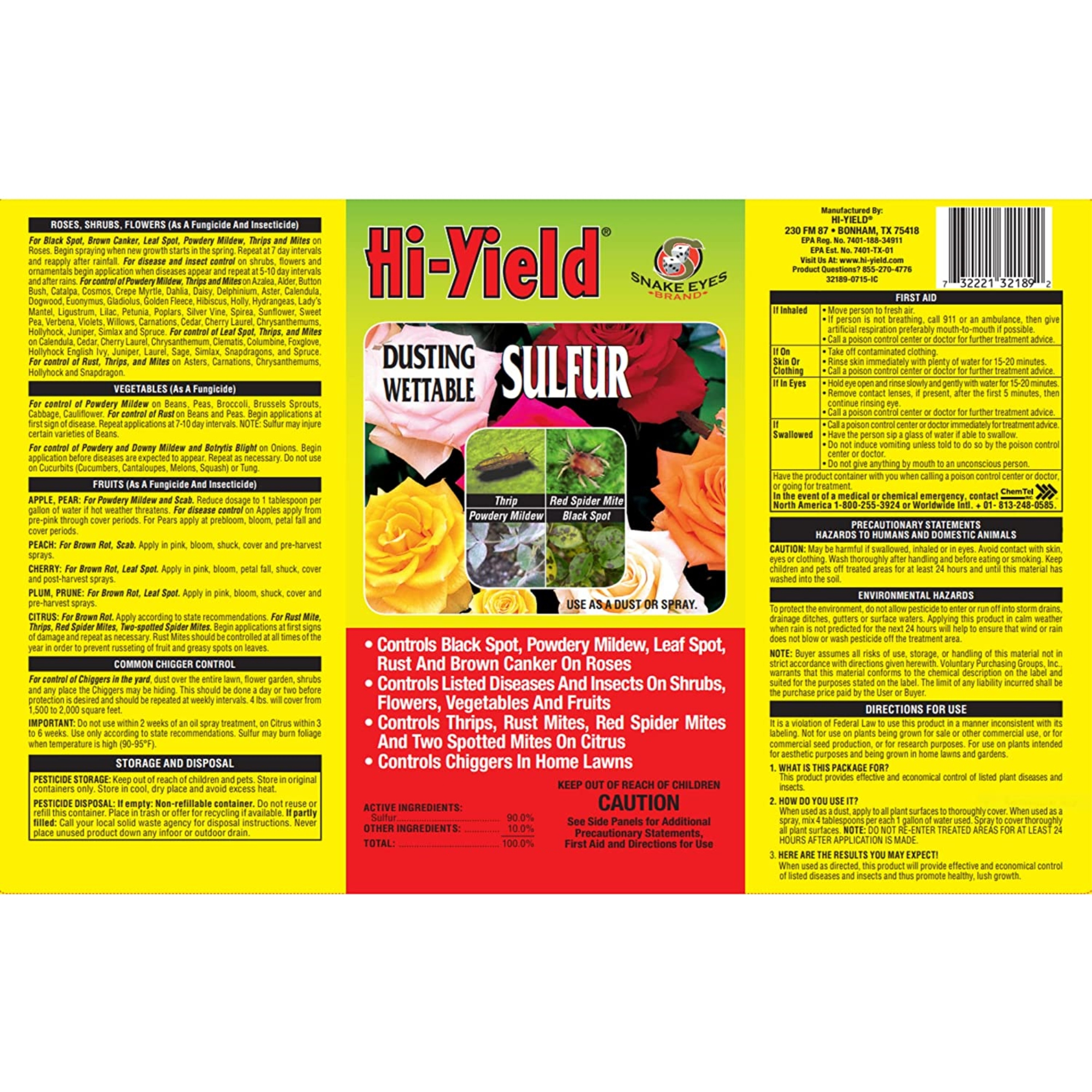 Hi-Yield Dusting Wettable Sulfur Fungicide and Insecticide for Lawn and Garden