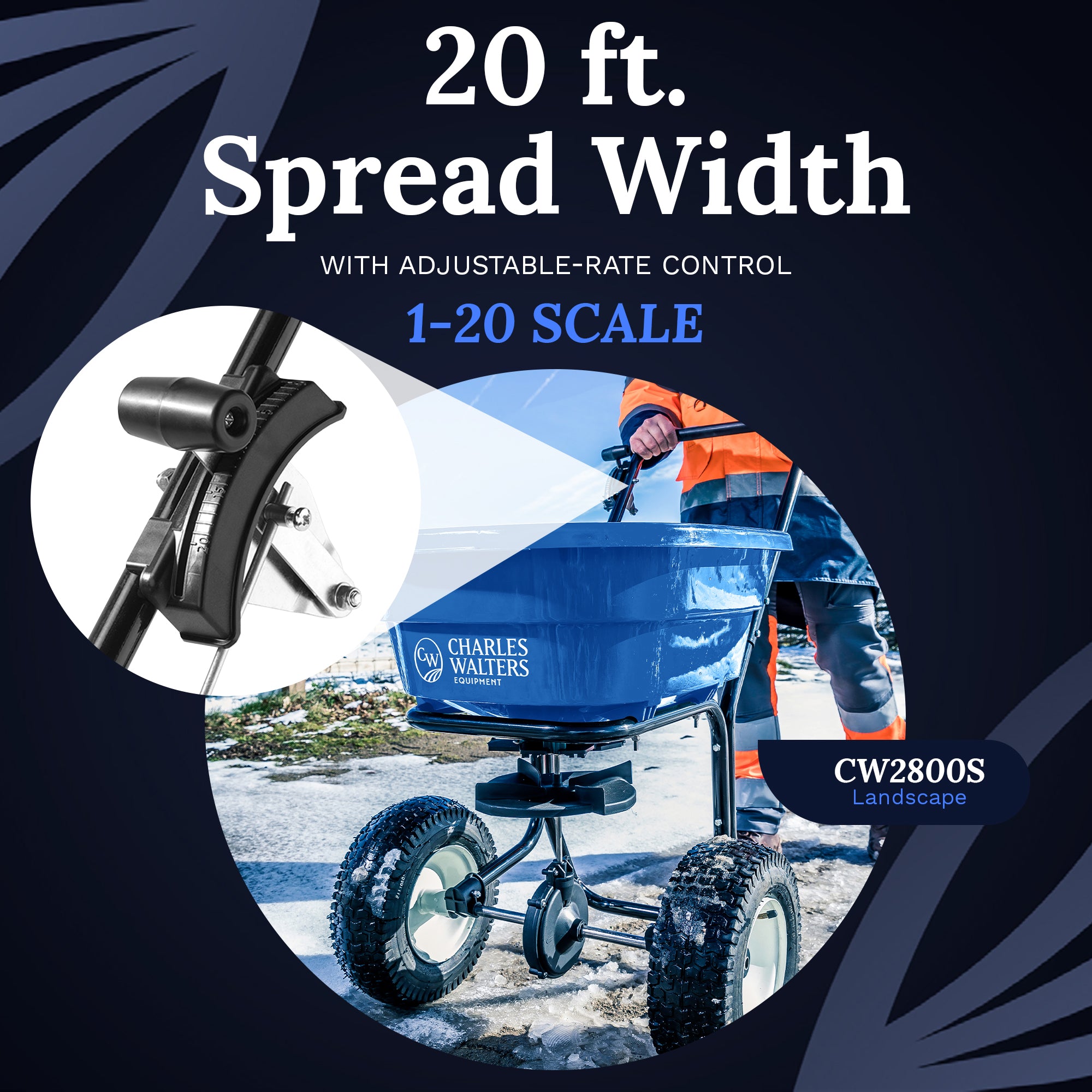 Charles Walters Equipment Broadcast Spreader with Steel Frame for Spreading Fertilizer and Ice Melt on Lawns, Walkways, and Driveways, 80lbs Capacity