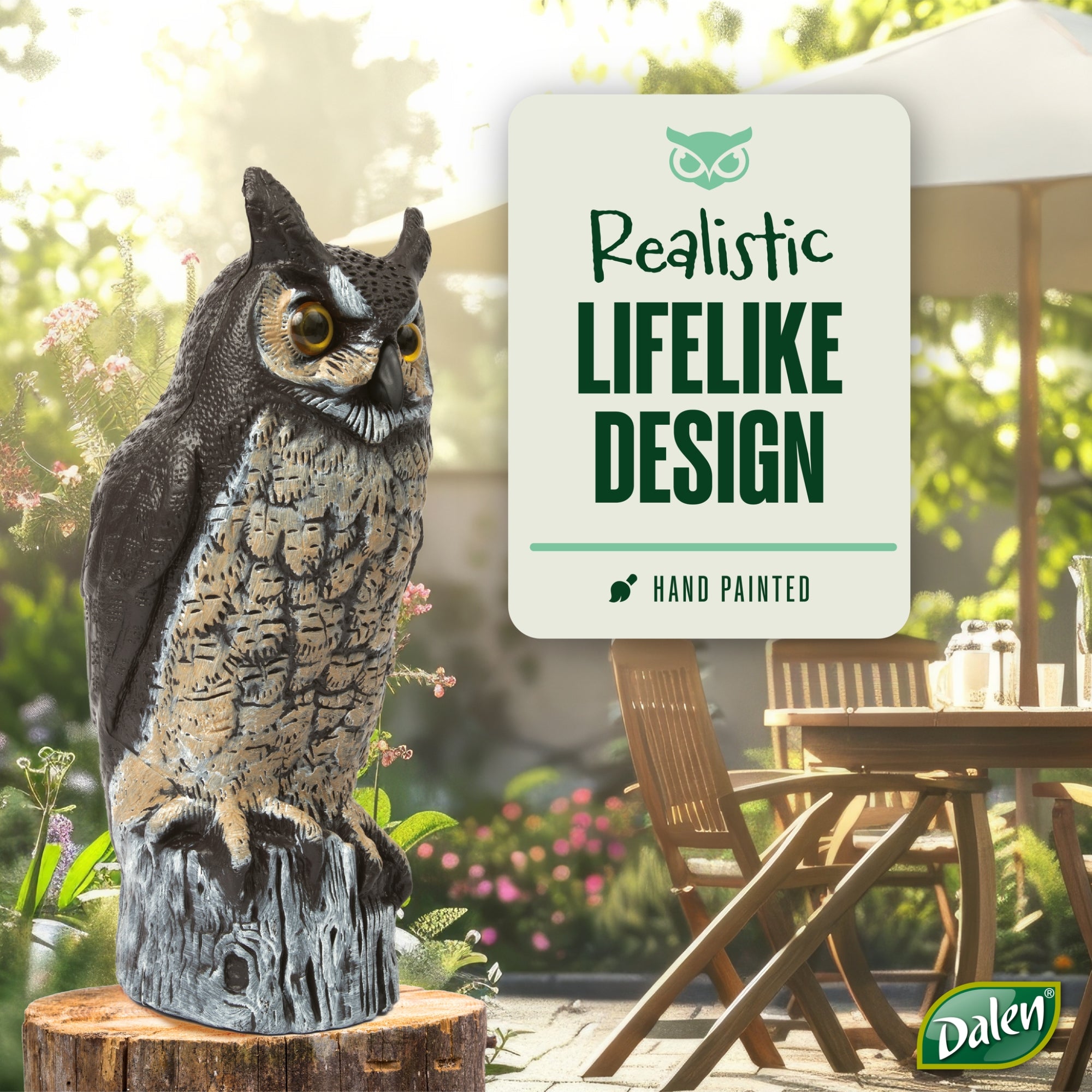 Dalen Great Horned Owl Decoy Pest Deterrent, 16” – Humane and Lifelike