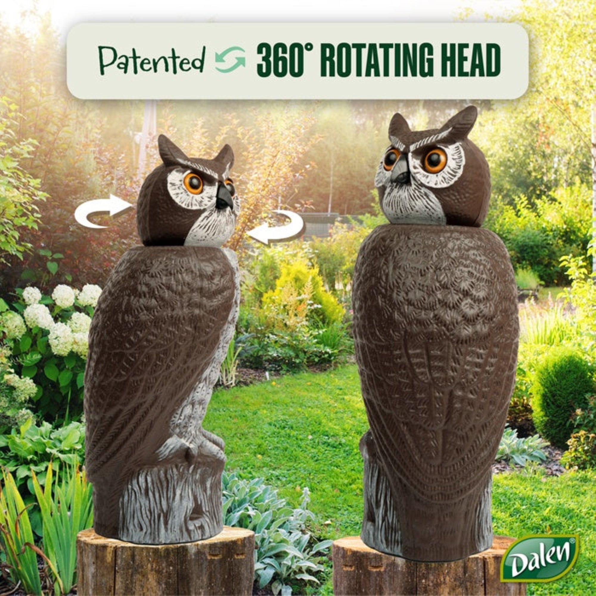 Dalen Owl Realistic Garden Decoy with 360° Rotating Head, 18"