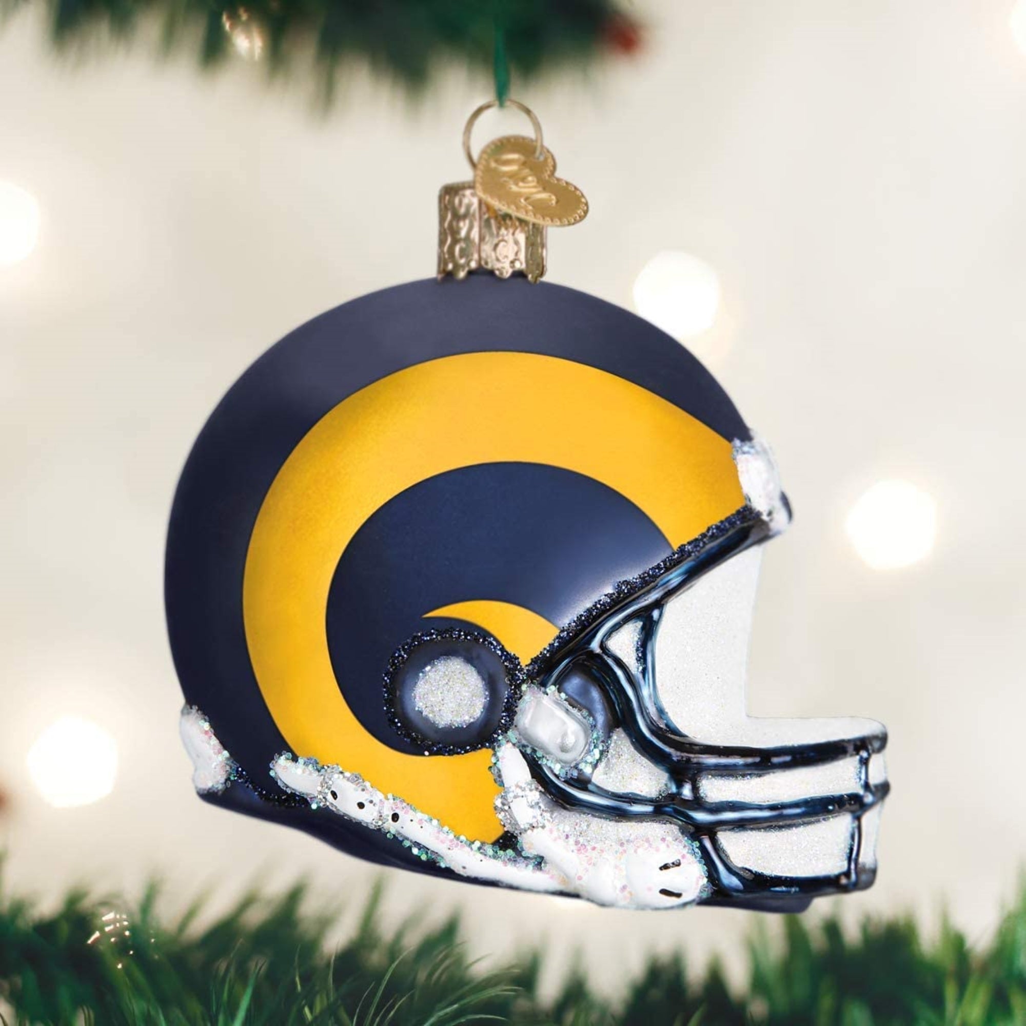 Old World Christmas Blown Glass Ornament for Christmas Tree, Los Angeles Rams Helmet