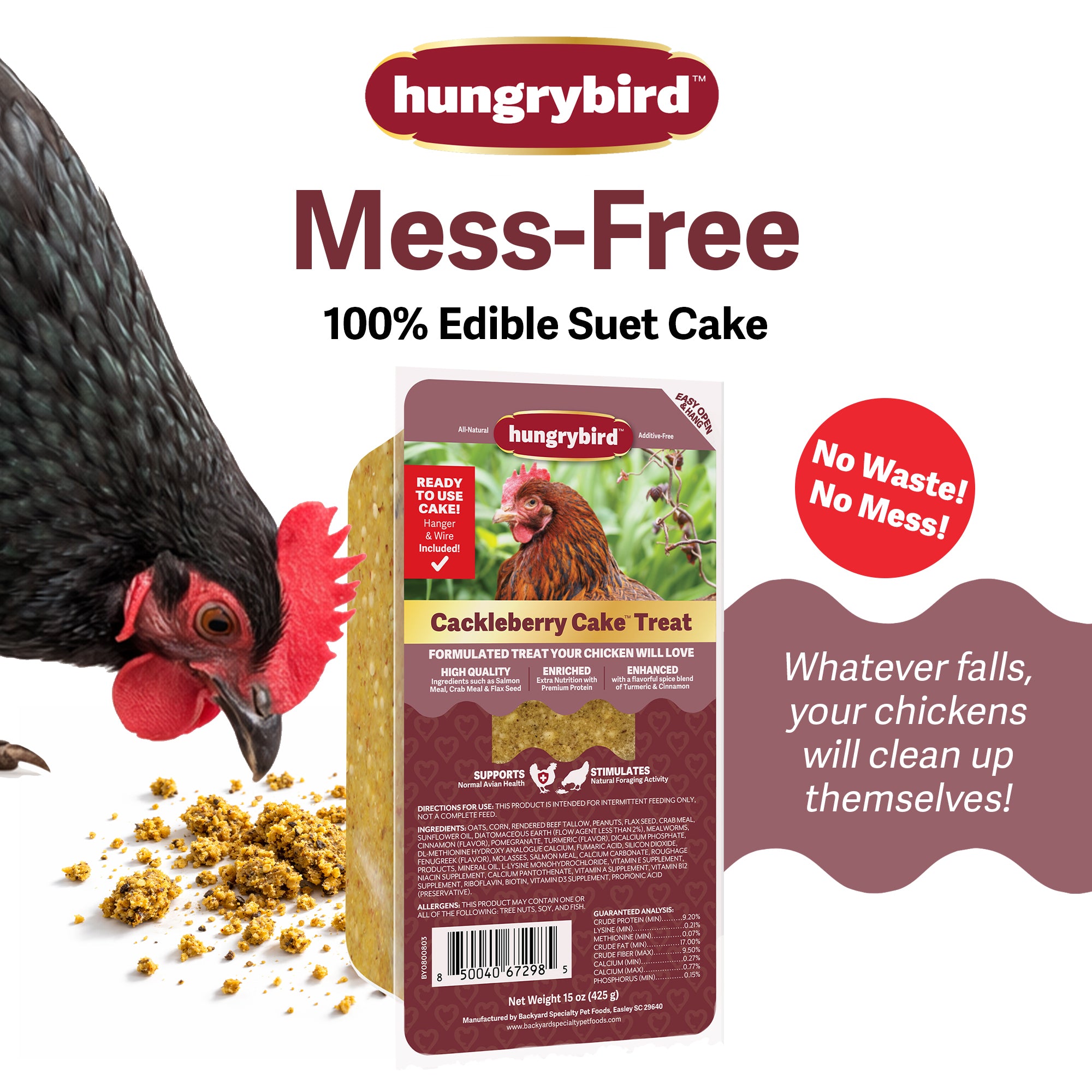 Hungrybird Cackleberry Suet Cake Treat, 15oz – All-Natural Poultry Snack