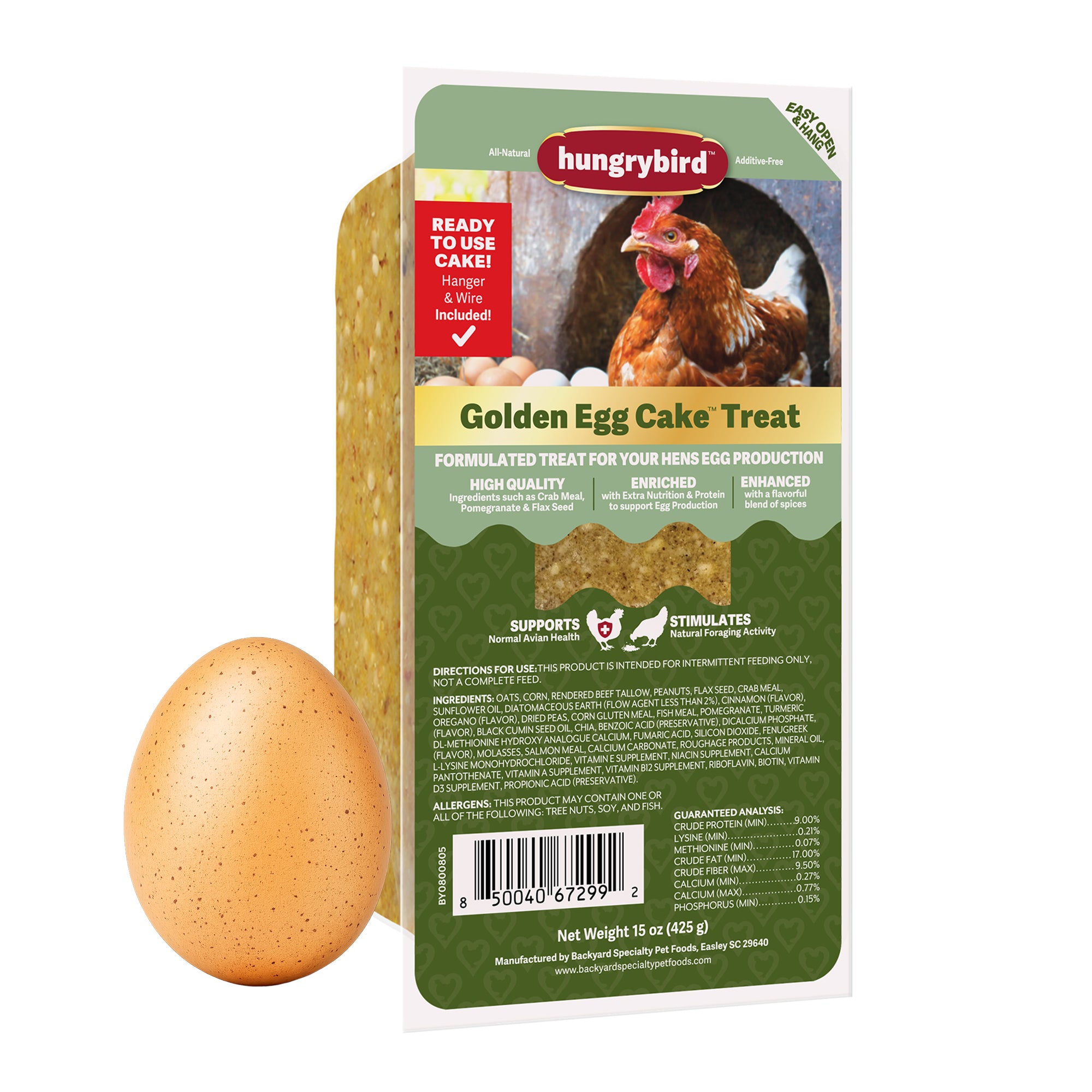 Hungrybird Golden Egg Suet Cake Treat, 15oz – All-Natural Poultry Snack