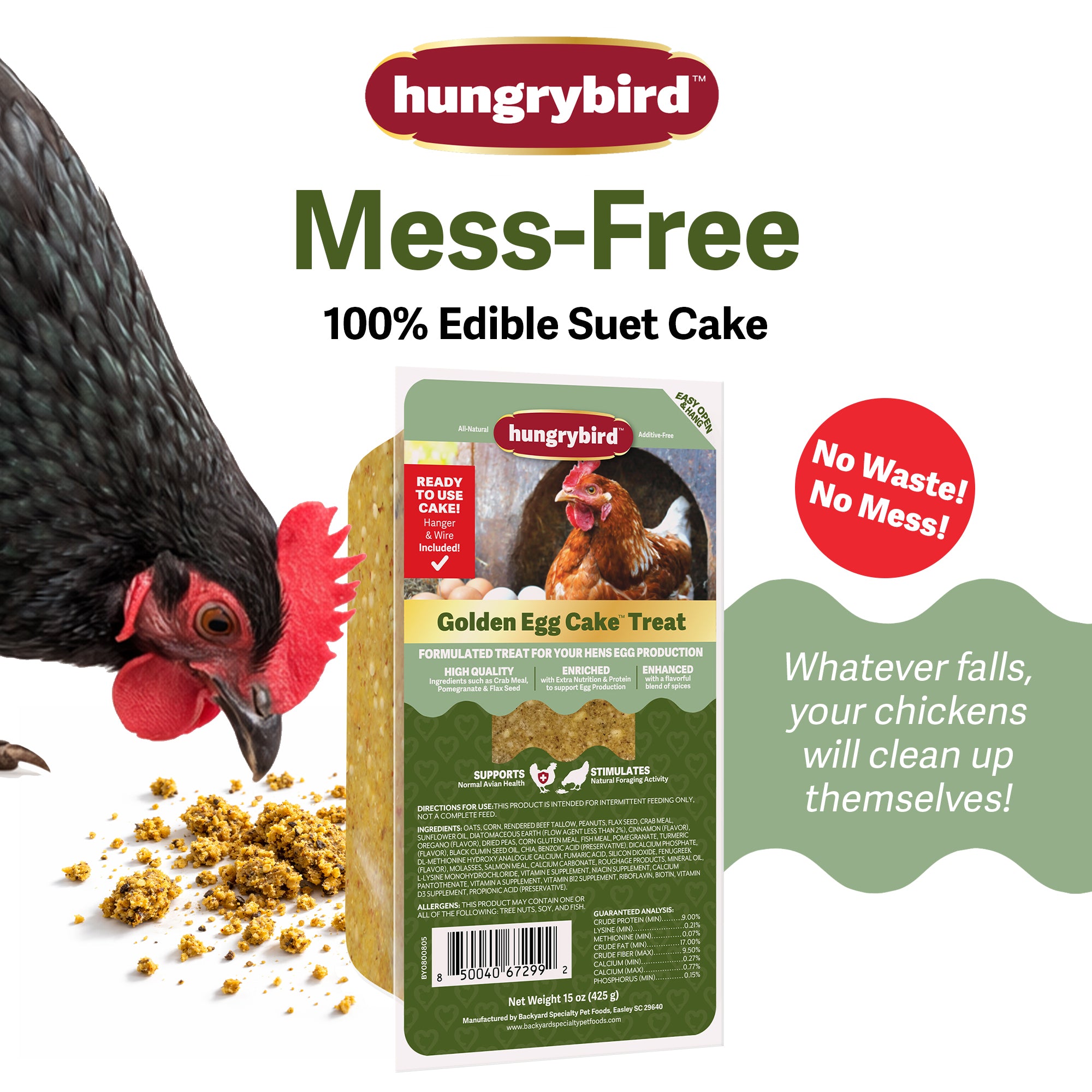 Hungrybird Golden Egg Suet Cake Treat, 15oz – All-Natural Poultry Snack
