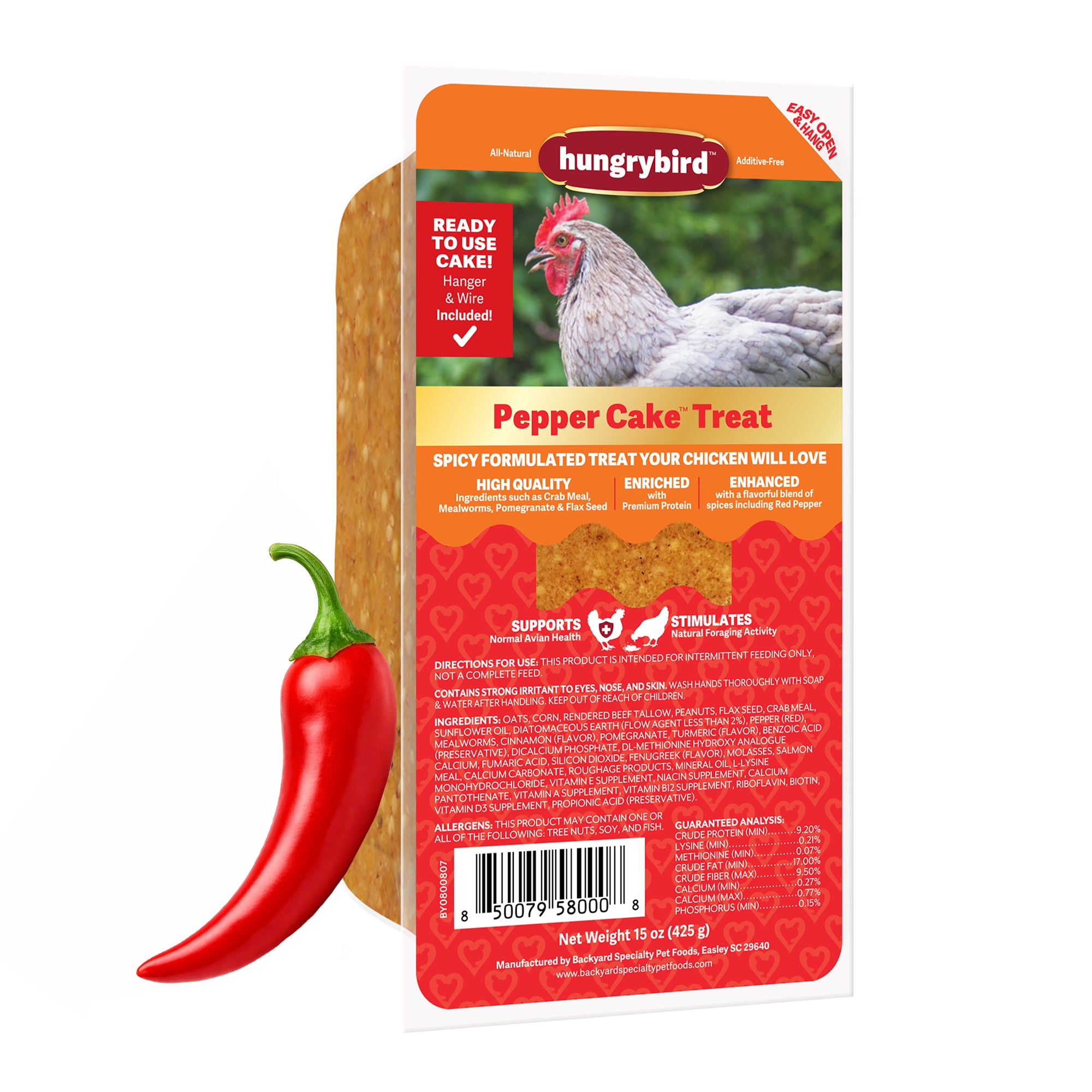 Hungrybird Red Pepper Suet Cake, 15oz – All-Natural Poultry Snack