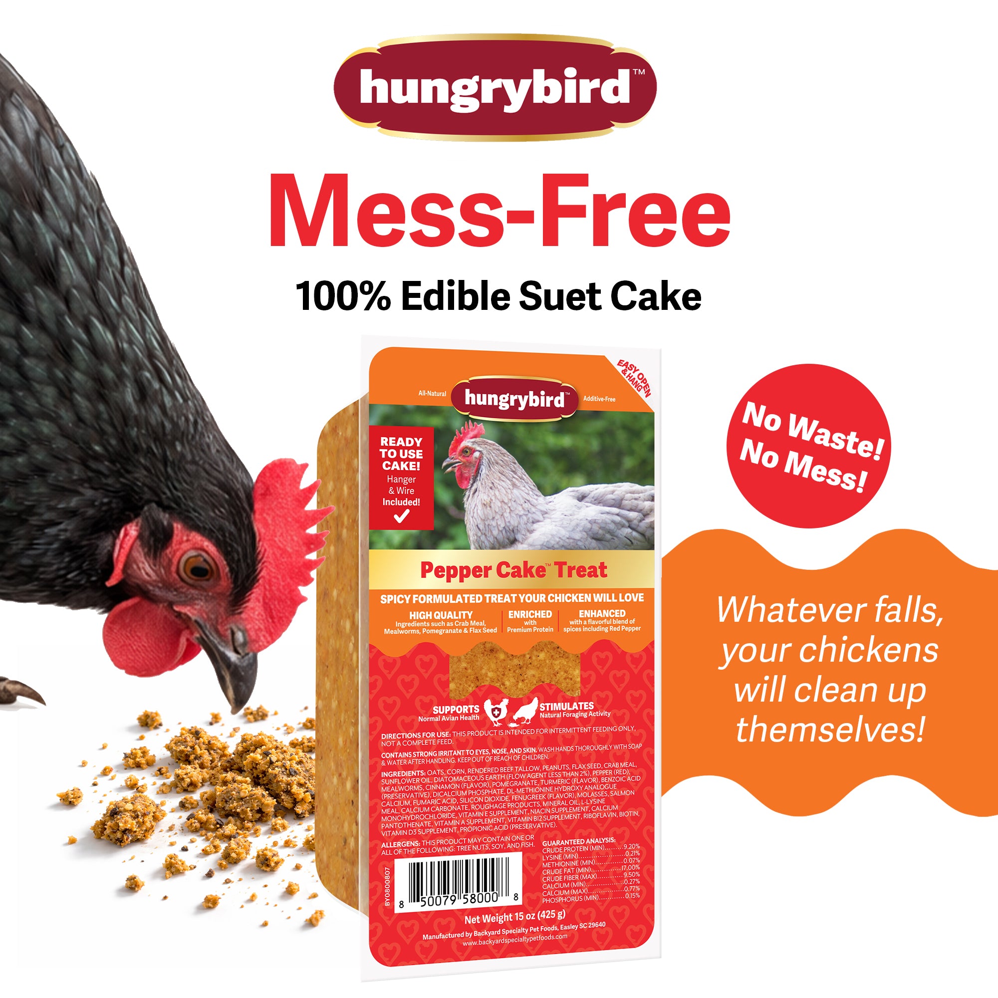 Hungrybird Red Pepper Suet Cake, 15oz – All-Natural Poultry Snack