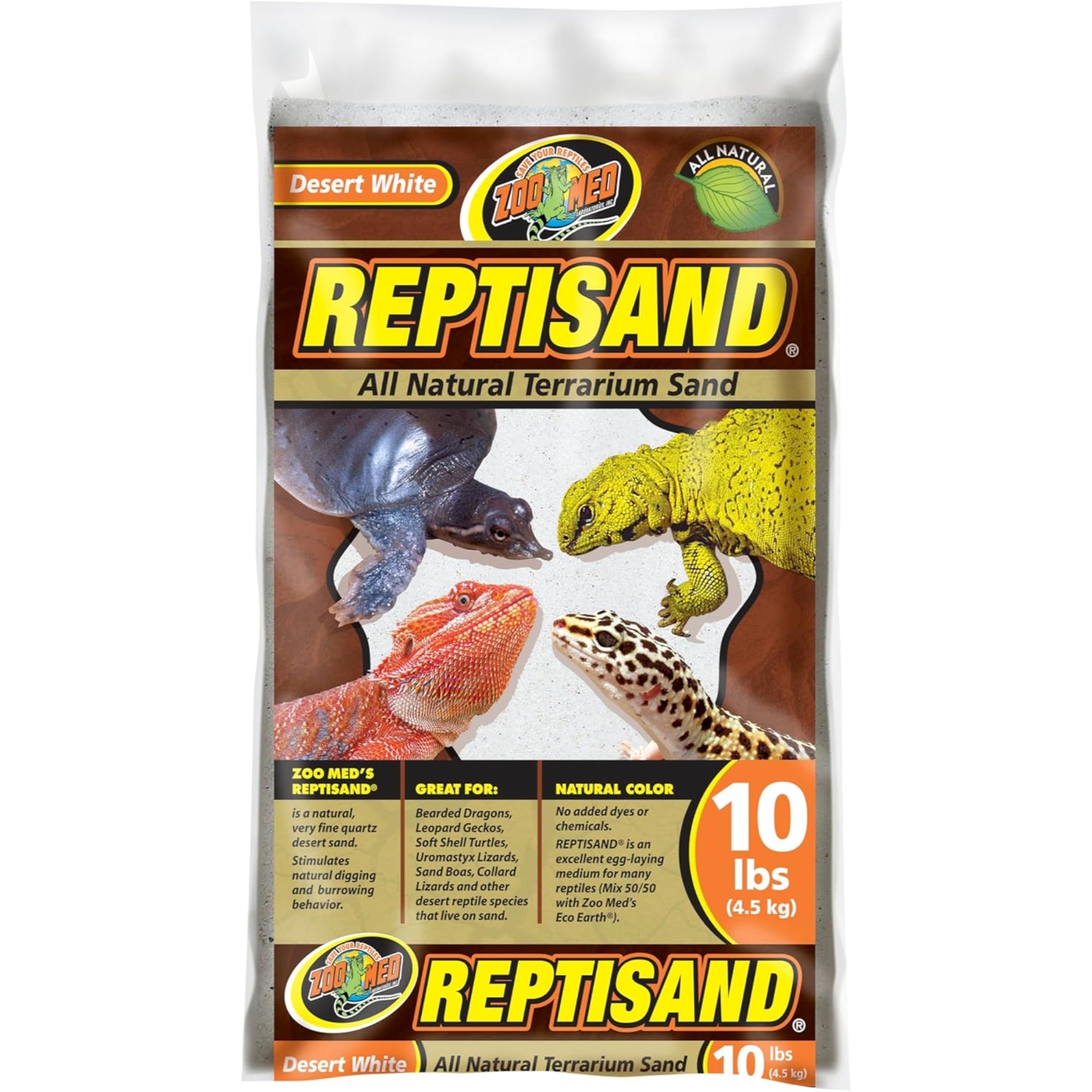 Zoo Med ReptiSand Desert White All Natural Fine Quartz Terrarium Sand, 10lbs