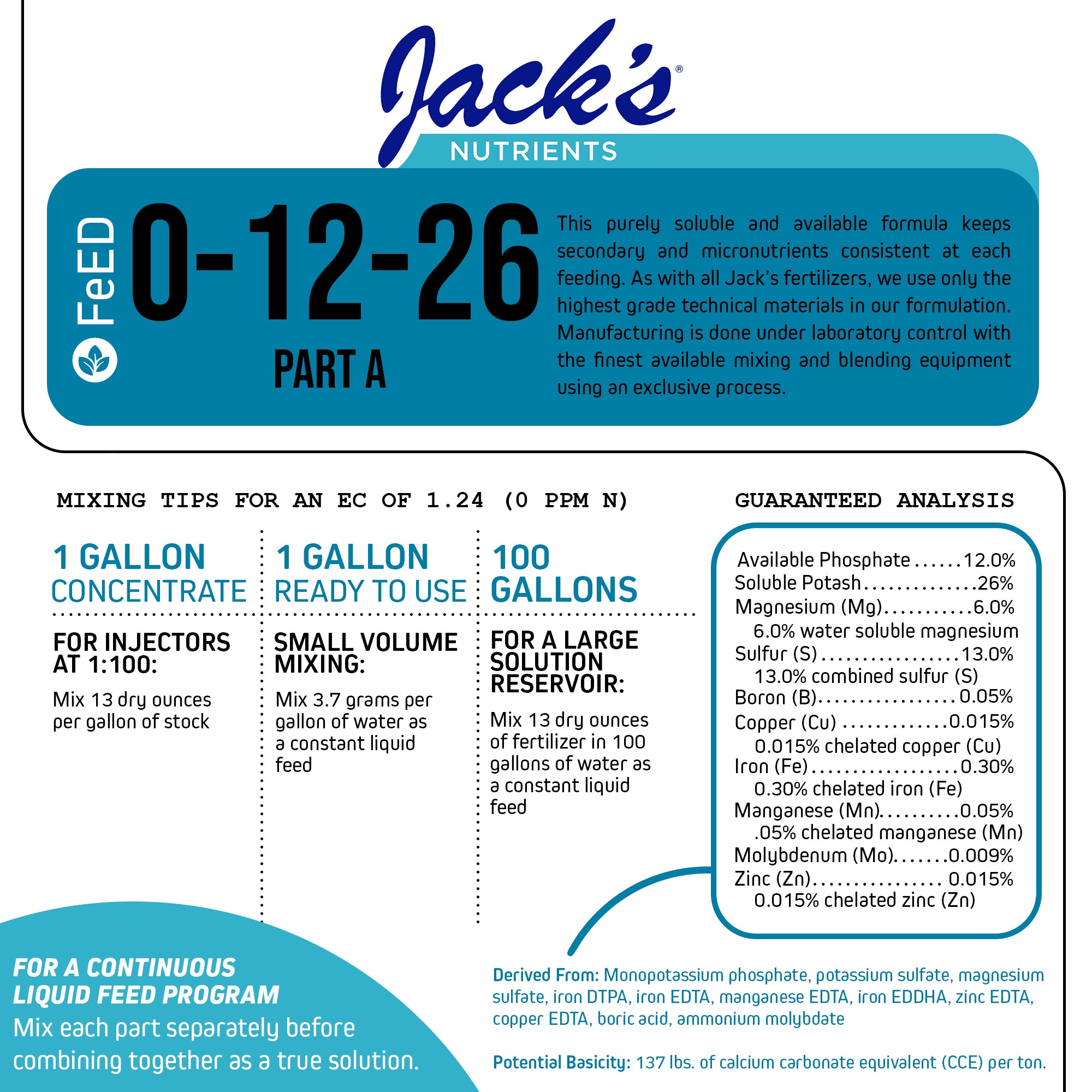 Jack’s Nutrients 0-12-26 Part A Water-Soluble Fertilizer