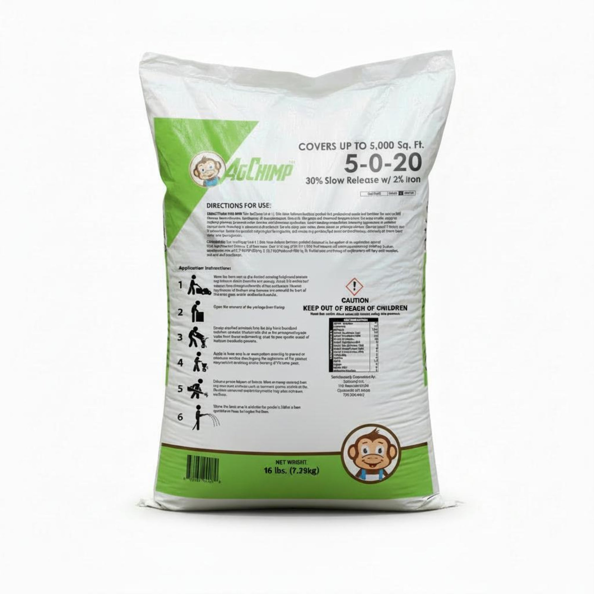 AgChimp 5-0-20 with 2% Iron Professional Turf Fertilizer, 16lbs