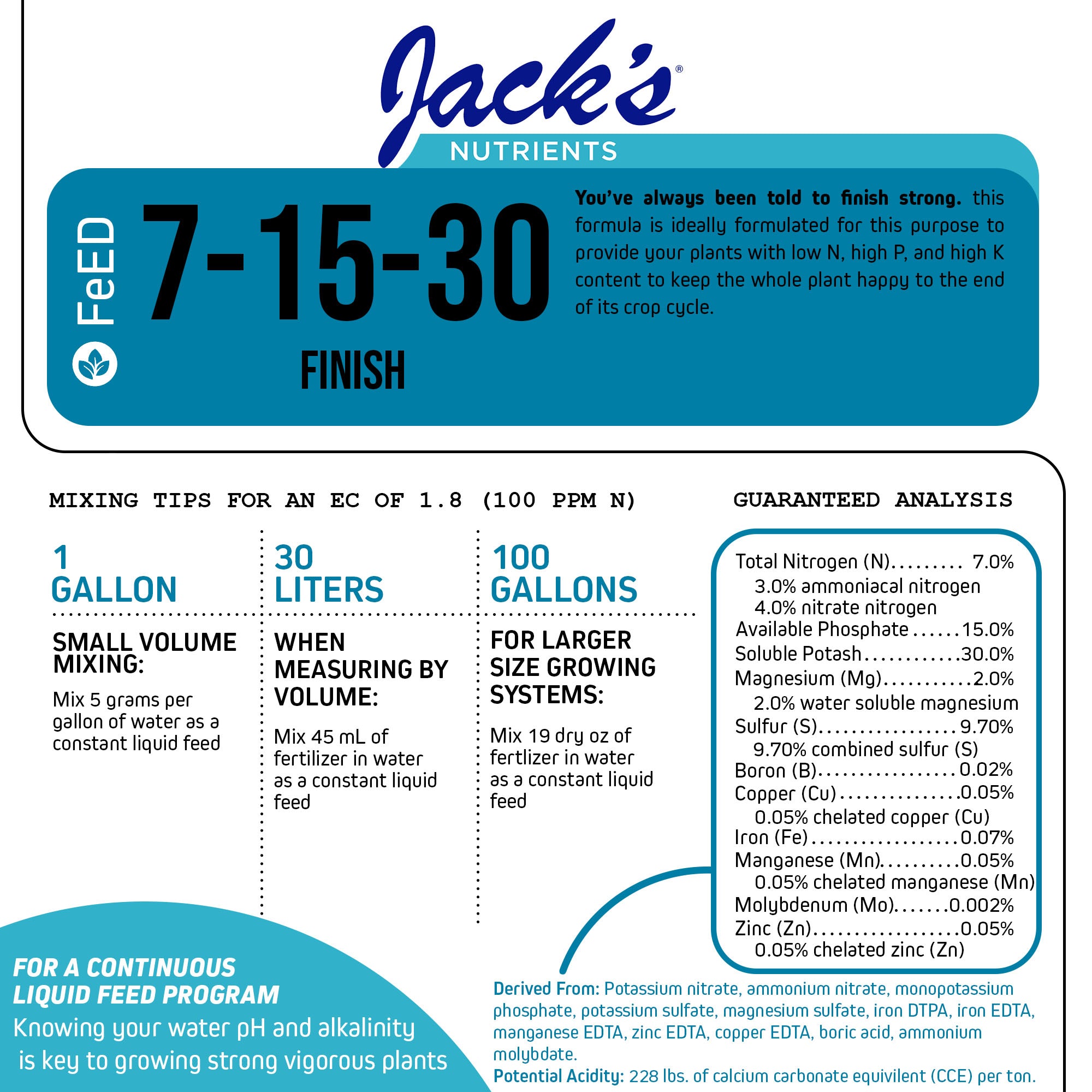 Jack's Nutrients 7-15-30 FINISH FeED Fertilizer