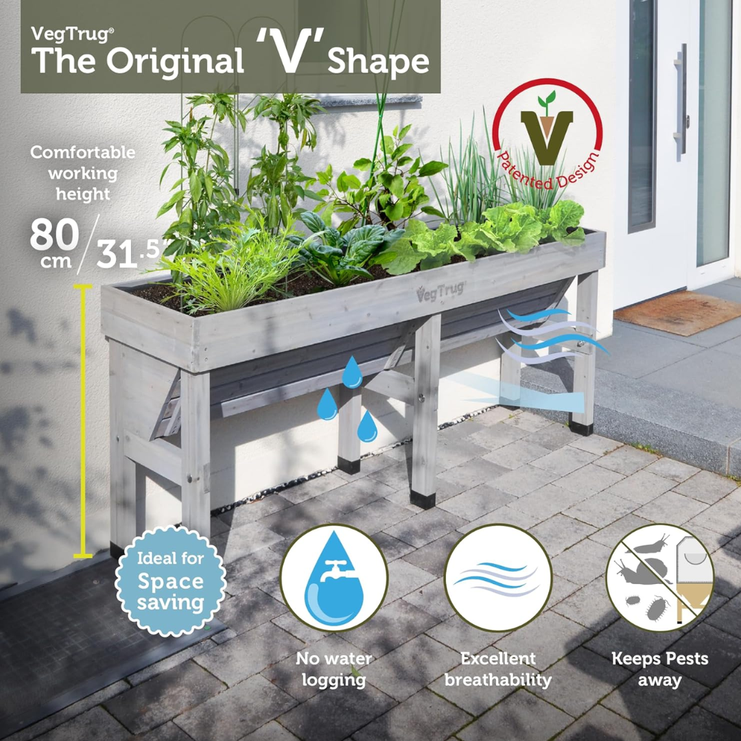 VegTrug Wall Hugger Cedar Wood Raised Garden Planter, Grey Wash, Medium 1.8m