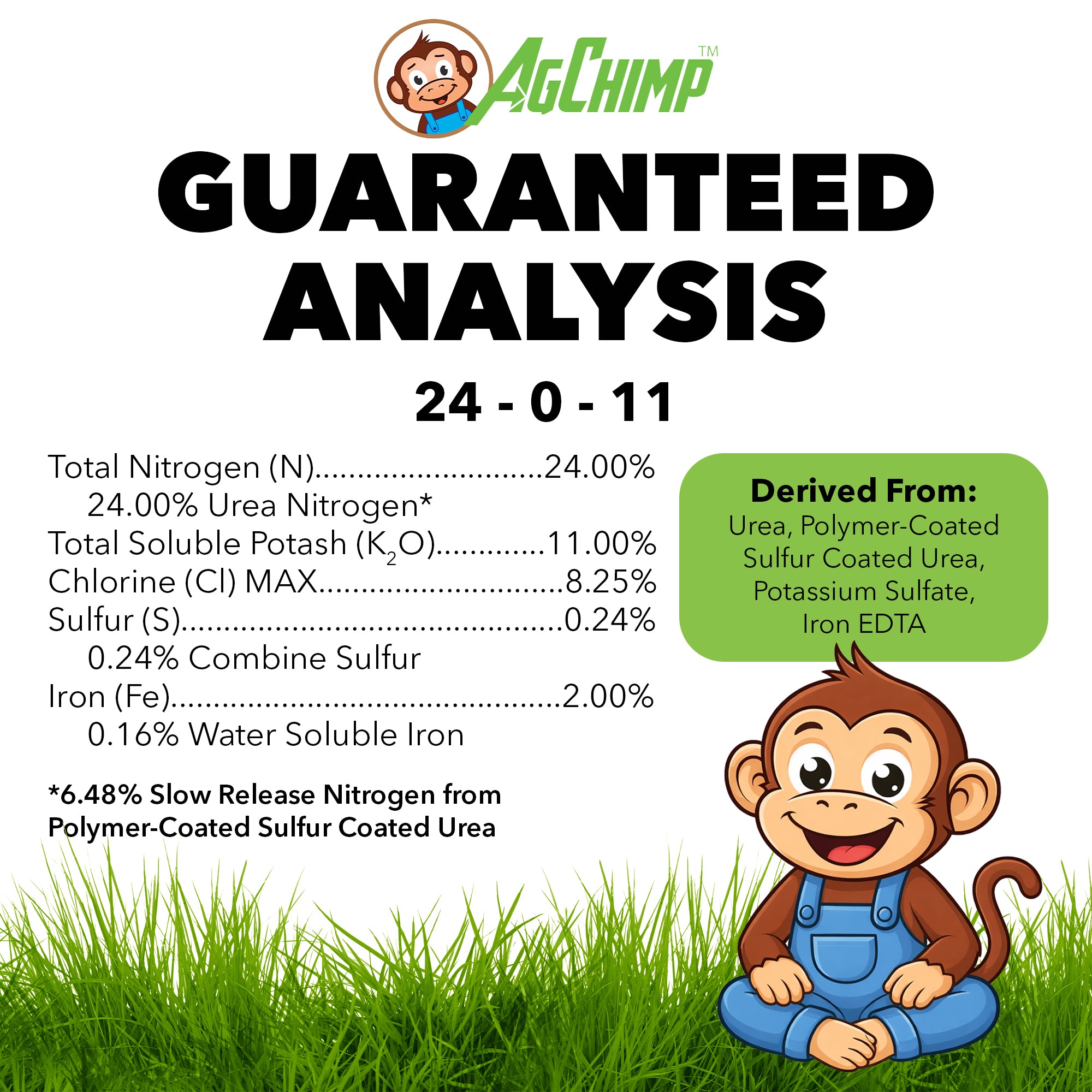 AgChimp 24-0-11 Professional Lawn Maintenance Fertilizer, 16lbs, 5,000 sq ft