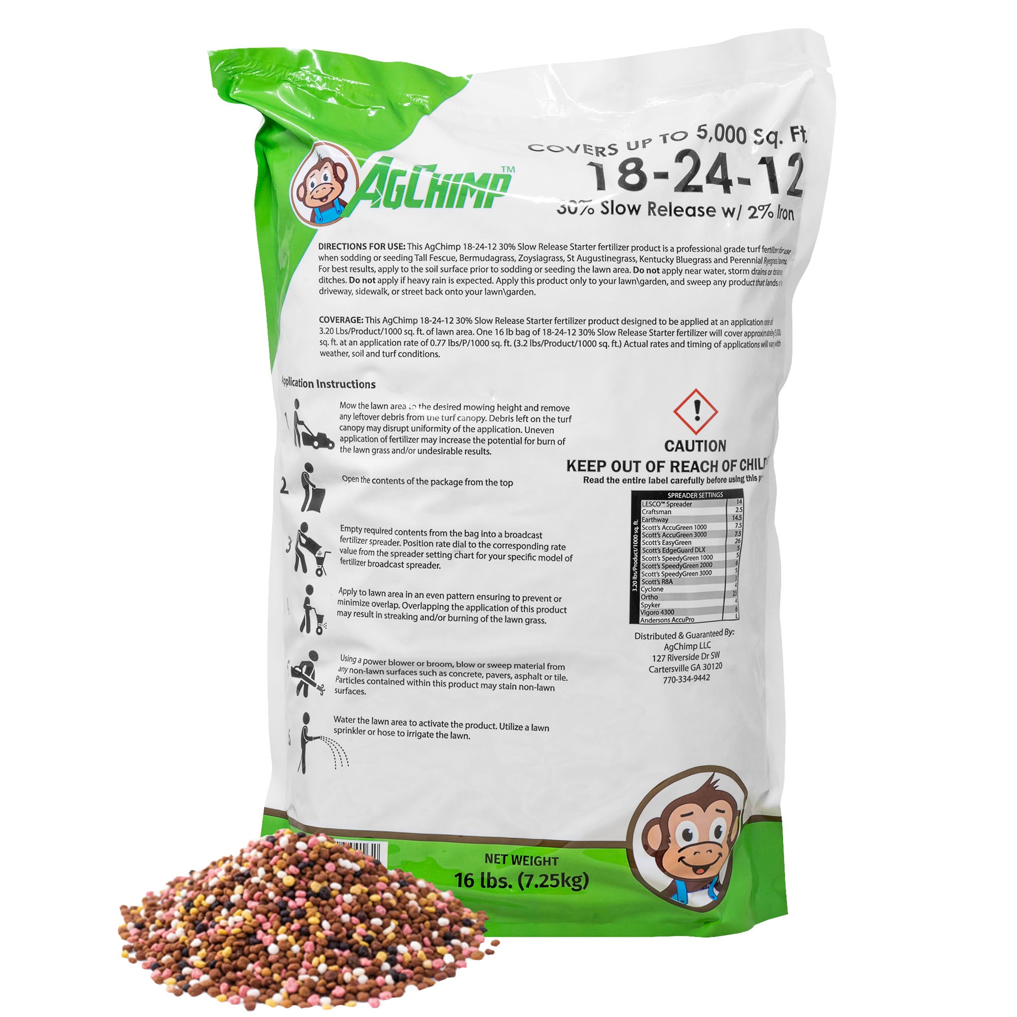 AgChimp 18-24-12 Professional Turf Starter Fertilizer, 16lbs, 5,000 sq ft
