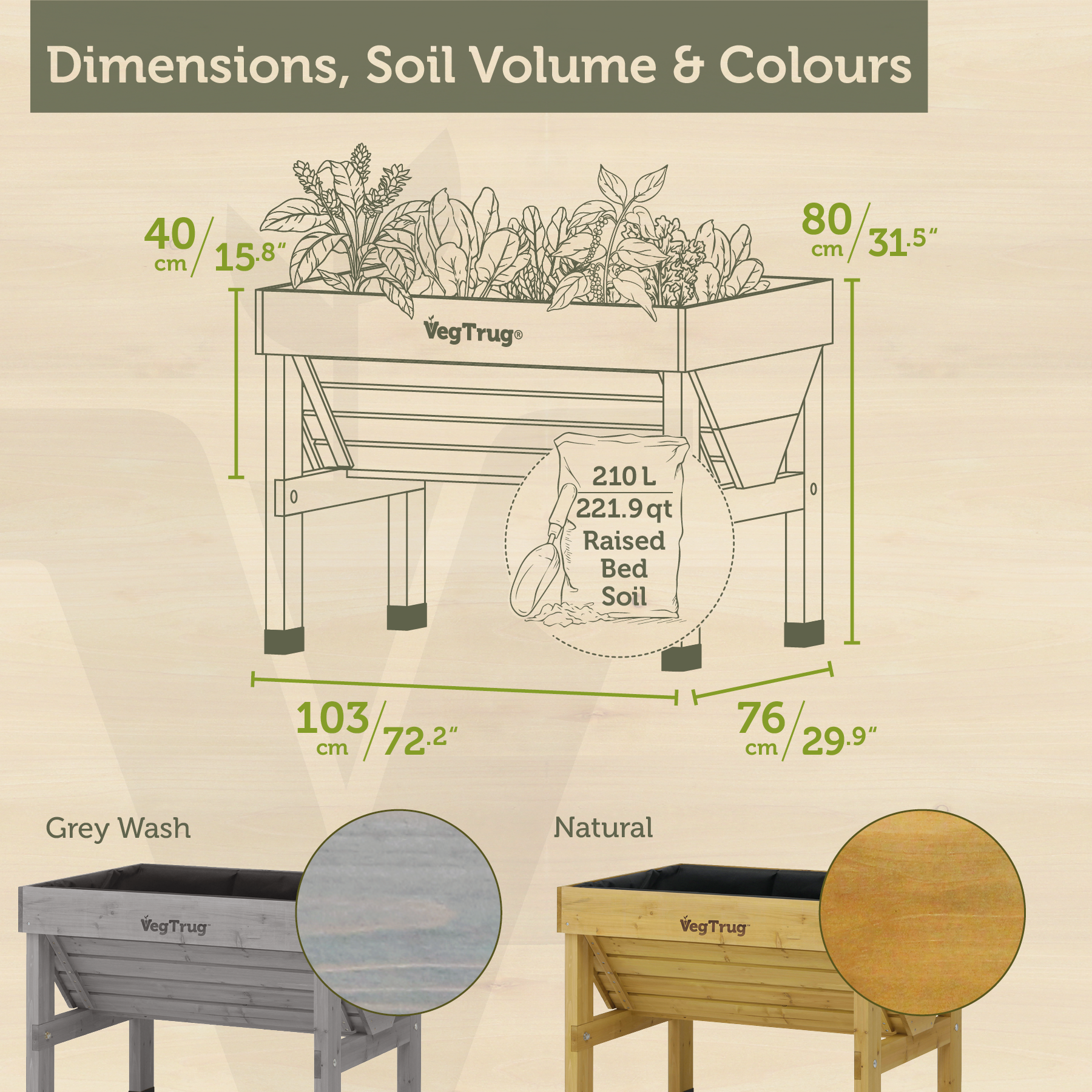 VegTrug Classic Raised Bed Cedar Wood Planter, Grey Wash, Small 1m
