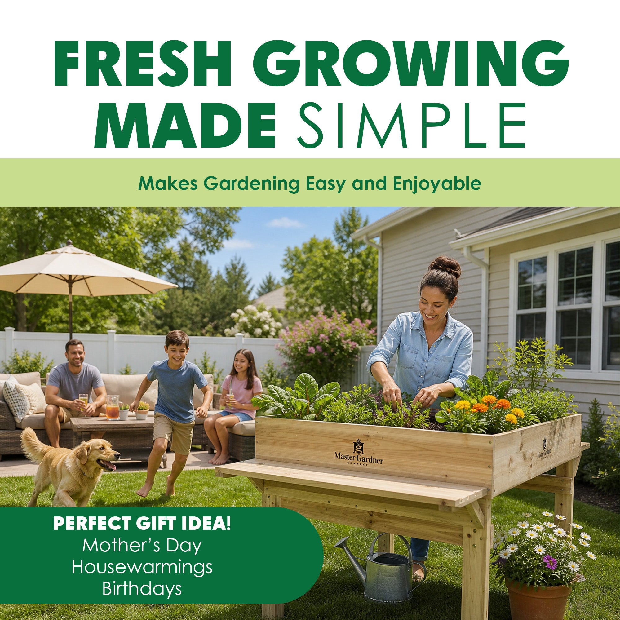 Master Gardner Wooden Elevated Heavy-Duty Raised Garden Bed Planter Box, 48" x 36"