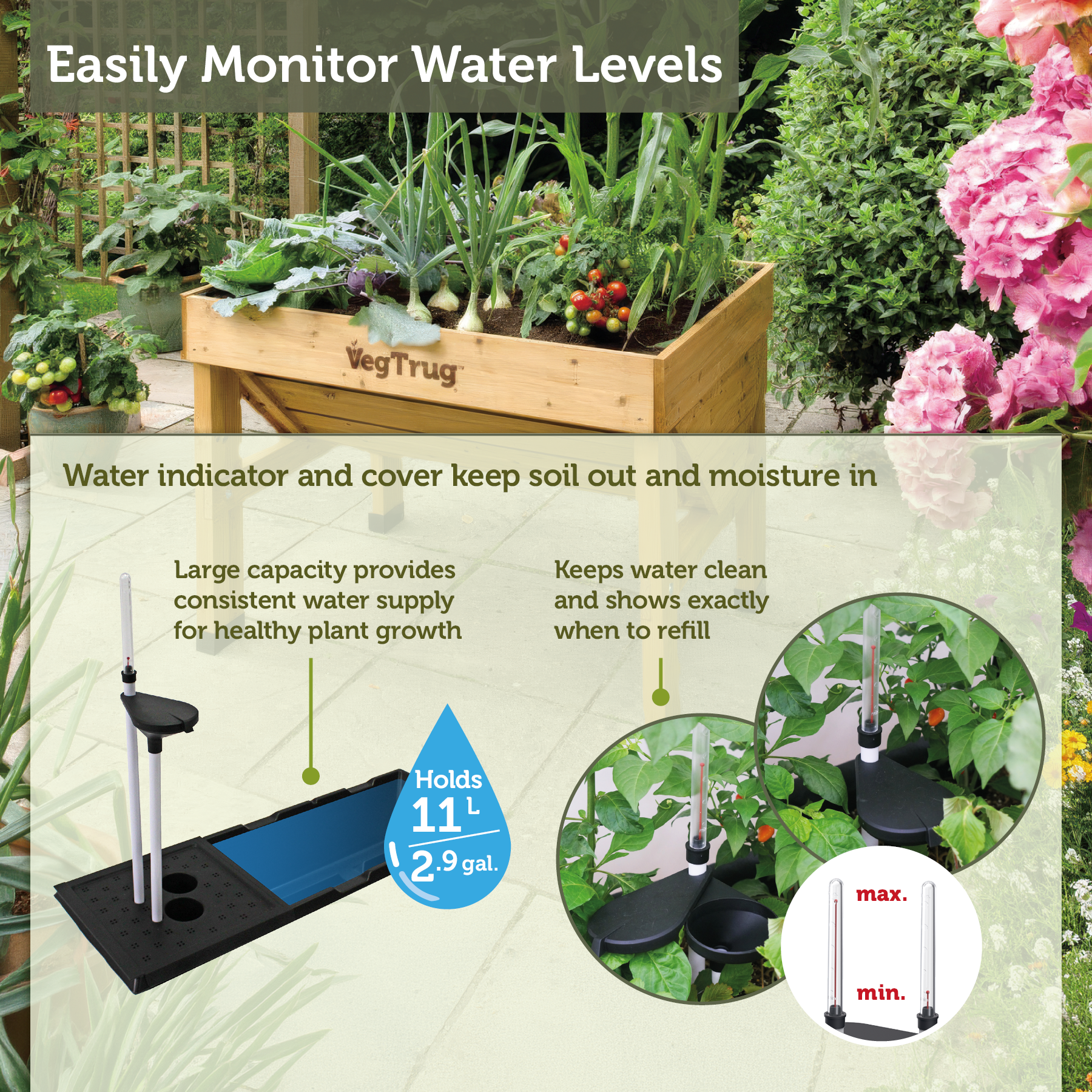 VegTrug Self Watering Kit for Classic Small 1m Raised Bed, Black