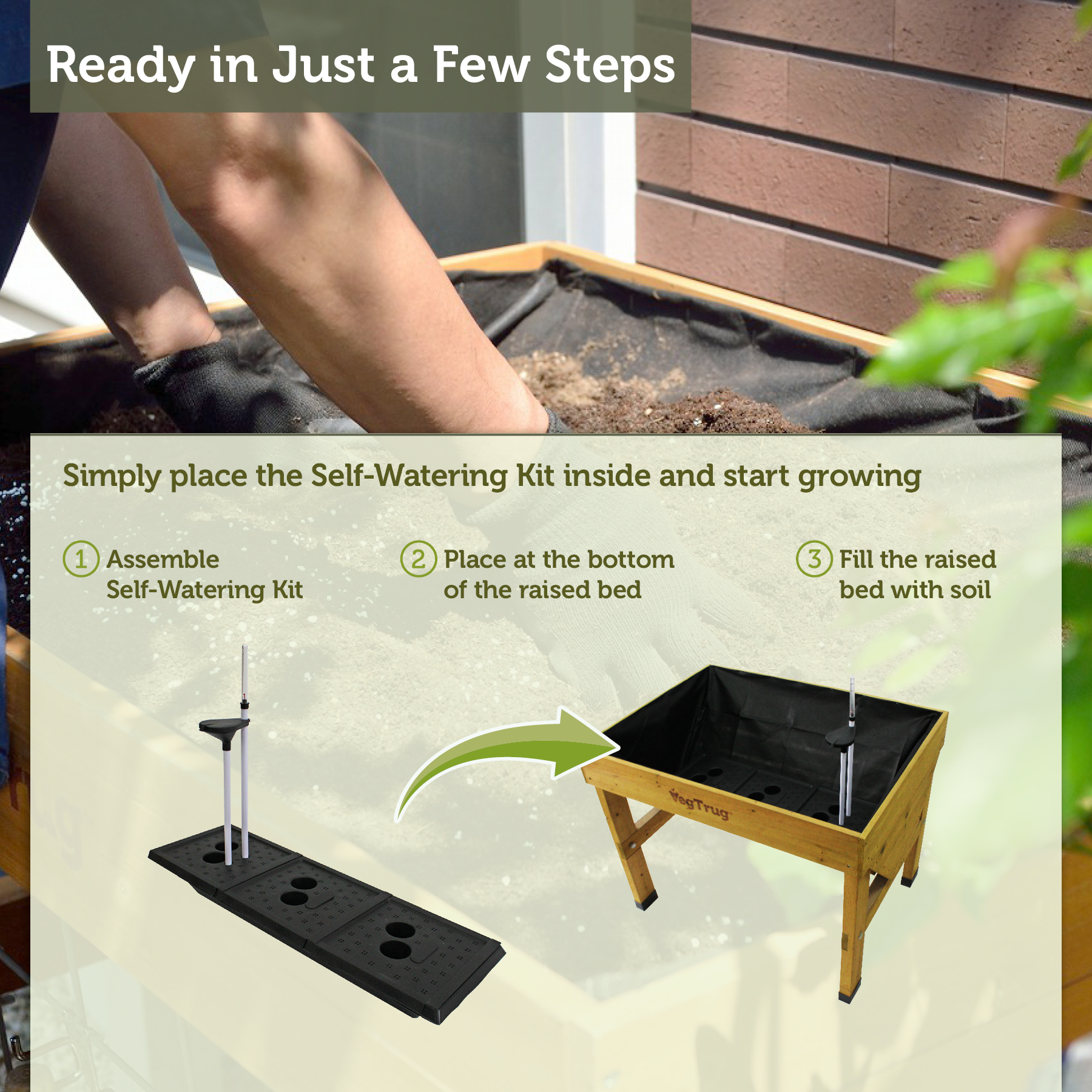 VegTrug Self Watering Kit for Classic Small 1m Raised Bed, Black