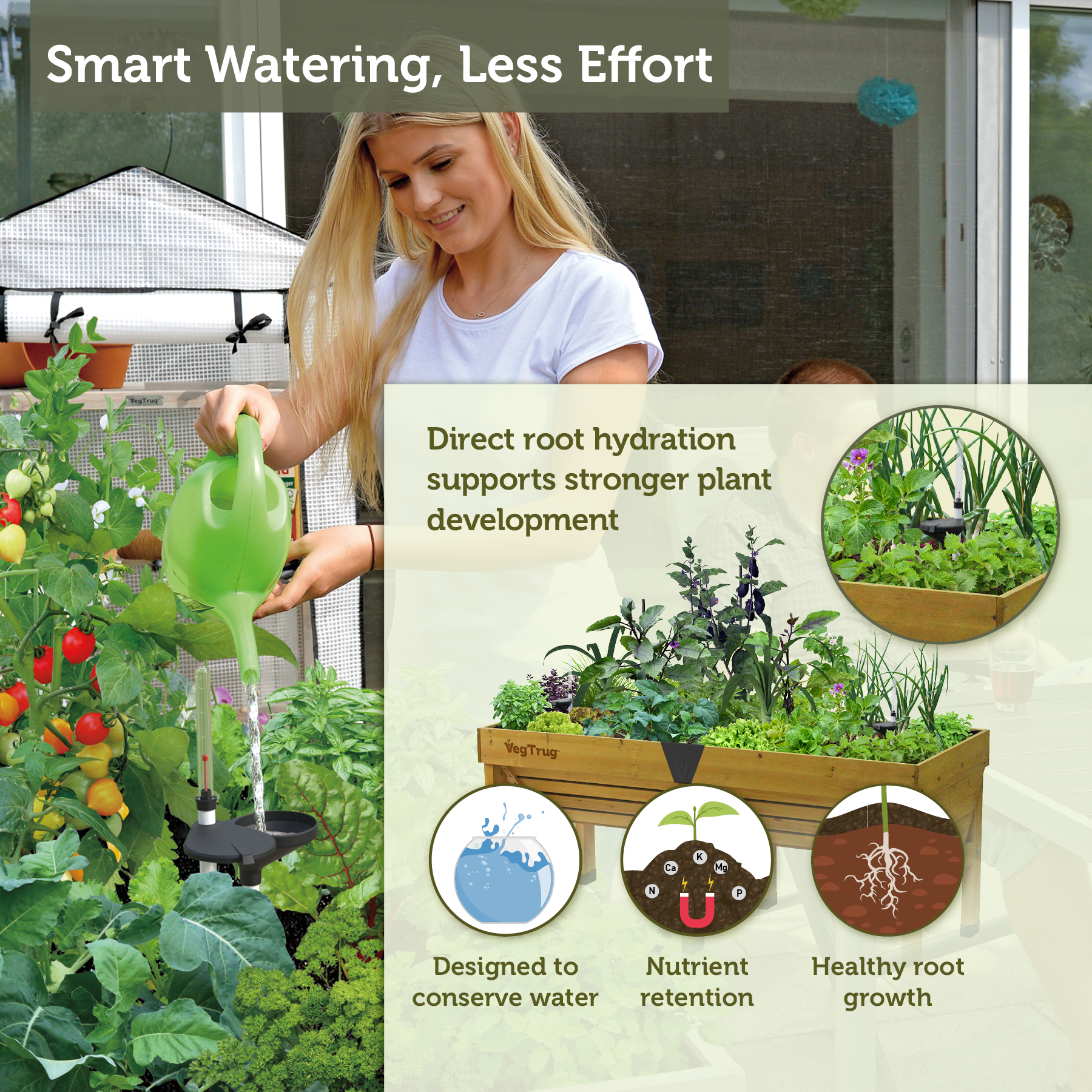 VegTrug Self Watering Kit for Classic Medium 1.8m Raised Bed, Black