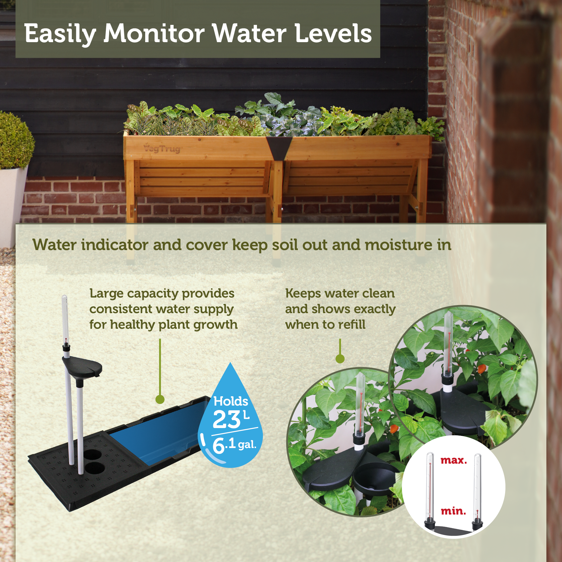 VegTrug Self Watering Kit for Classic Medium 1.8m Raised Bed, Black