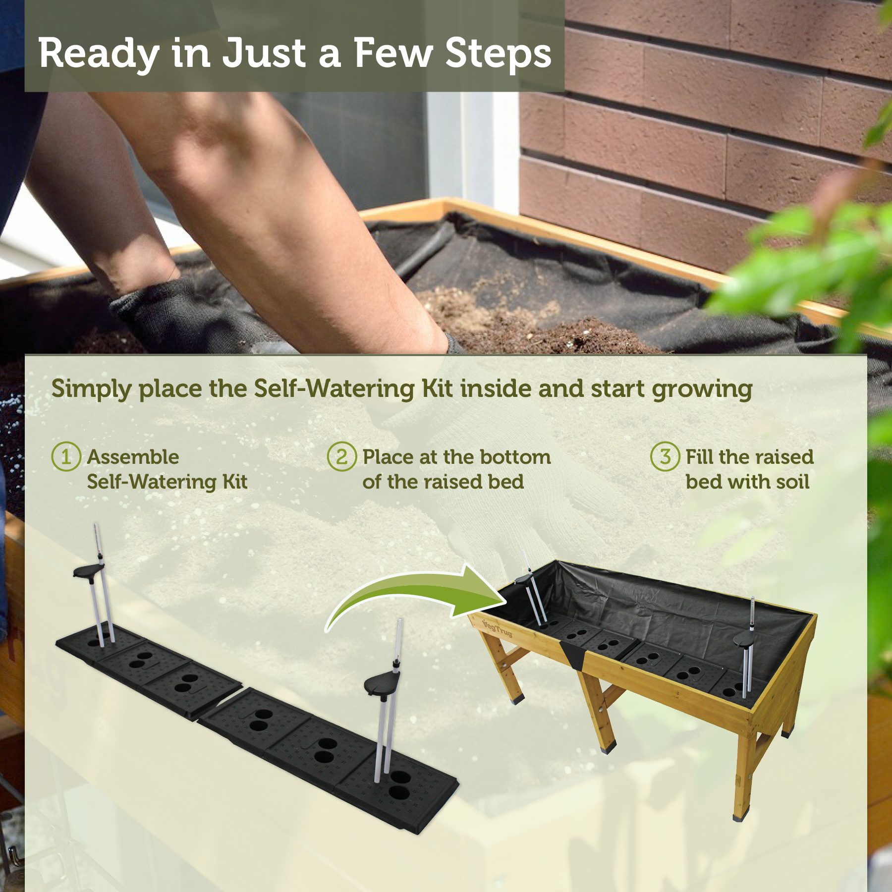 VegTrug Self Watering Kit for Classic Medium 1.8m Raised Bed, Black